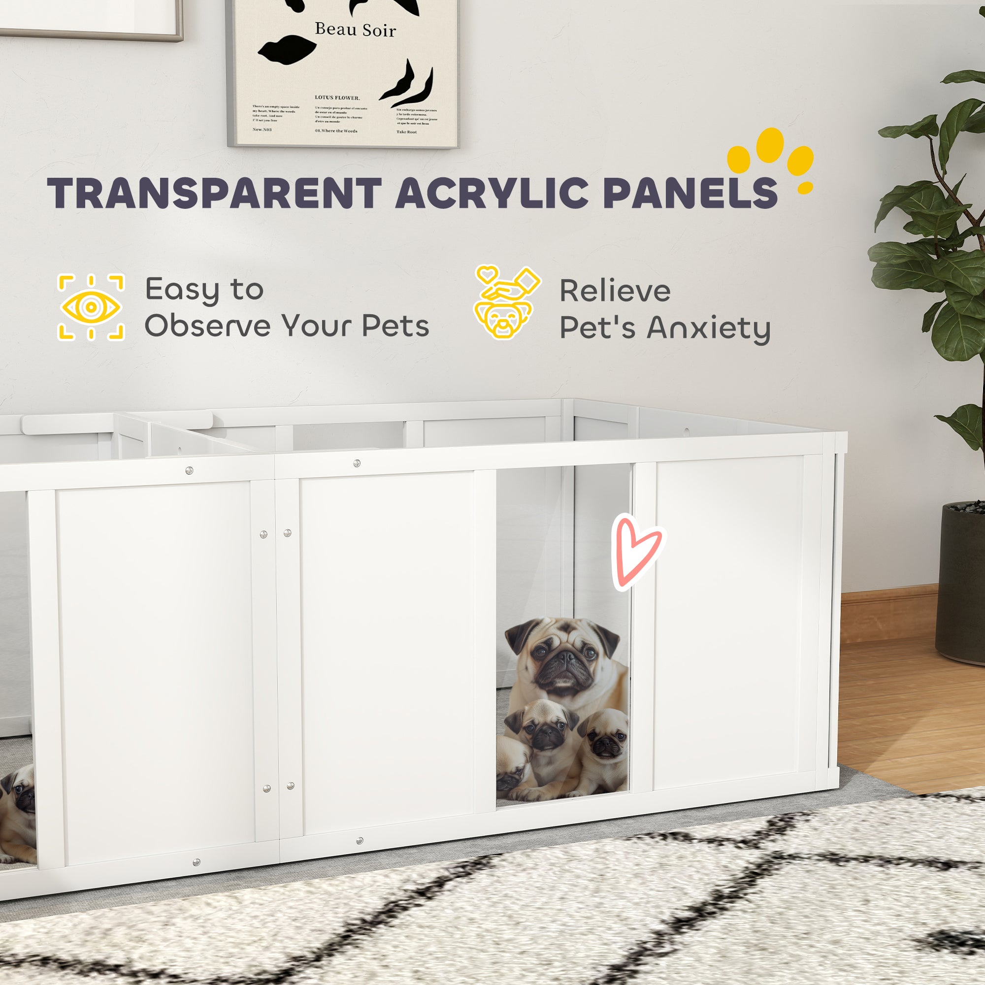 PawHut Whelping Box for Dogs and Puppies, Dog Whelping Pen, Dog Birth Supplies Indoor with Removable Adjustable Height Doors, for Small Sized Dogs, 65" x 31.5" x 19"