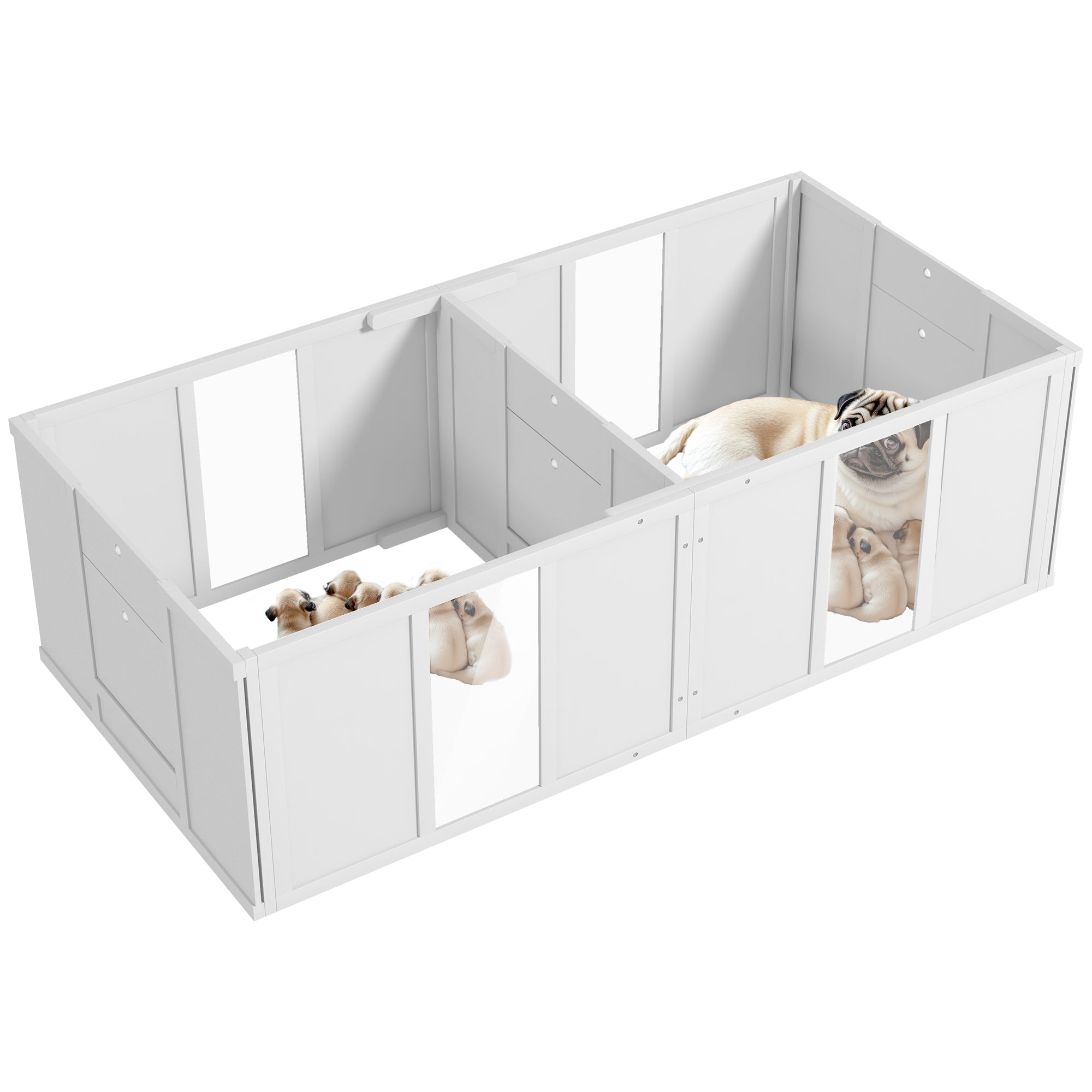 PawHut Whelping Box for Dogs and Puppies, Dog Whelping Pen, Dog Birth Supplies Indoor with Removable Adjustable Height Doors, for Small Sized Dogs, 65" x 31.5" x 19"