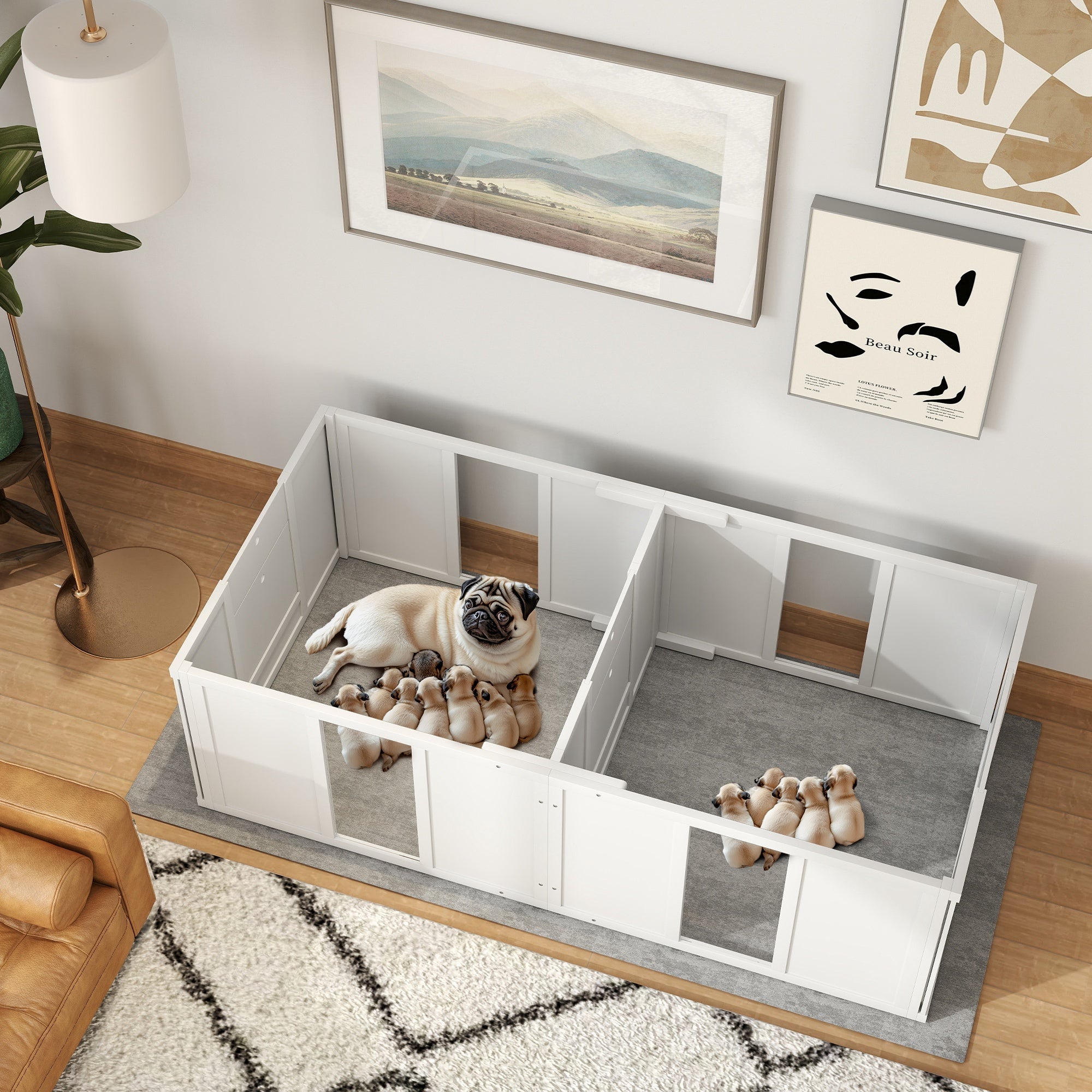 PawHut Whelping Box for Dogs and Puppies, Dog Whelping Pen, Dog Birth Supplies Indoor with Removable Adjustable Height Doors, for Small Sized Dogs, 65" x 31.5" x 19"