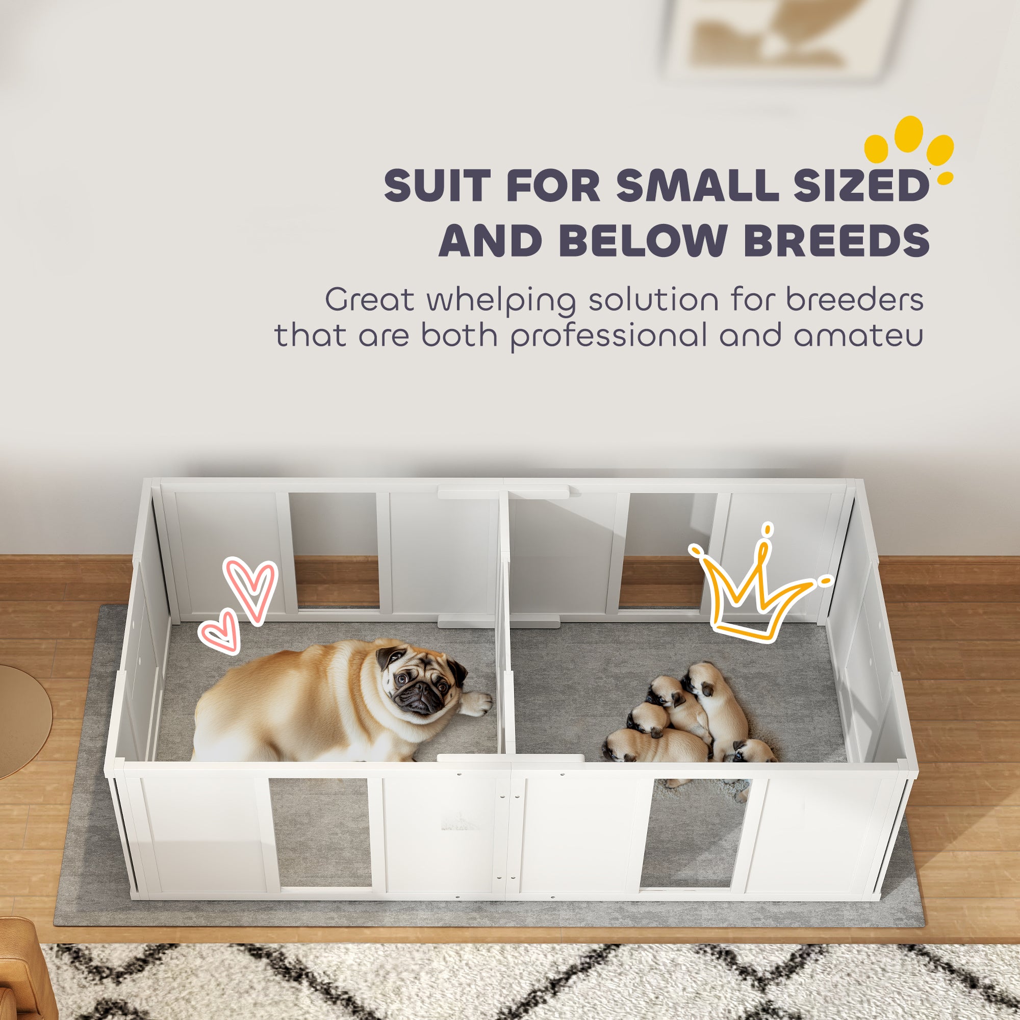 PawHut Whelping Box for Dogs and Puppies, Dog Whelping Pen, Dog Birth Supplies Indoor with Removable Adjustable Height Doors, for Small Sized Dogs, 65