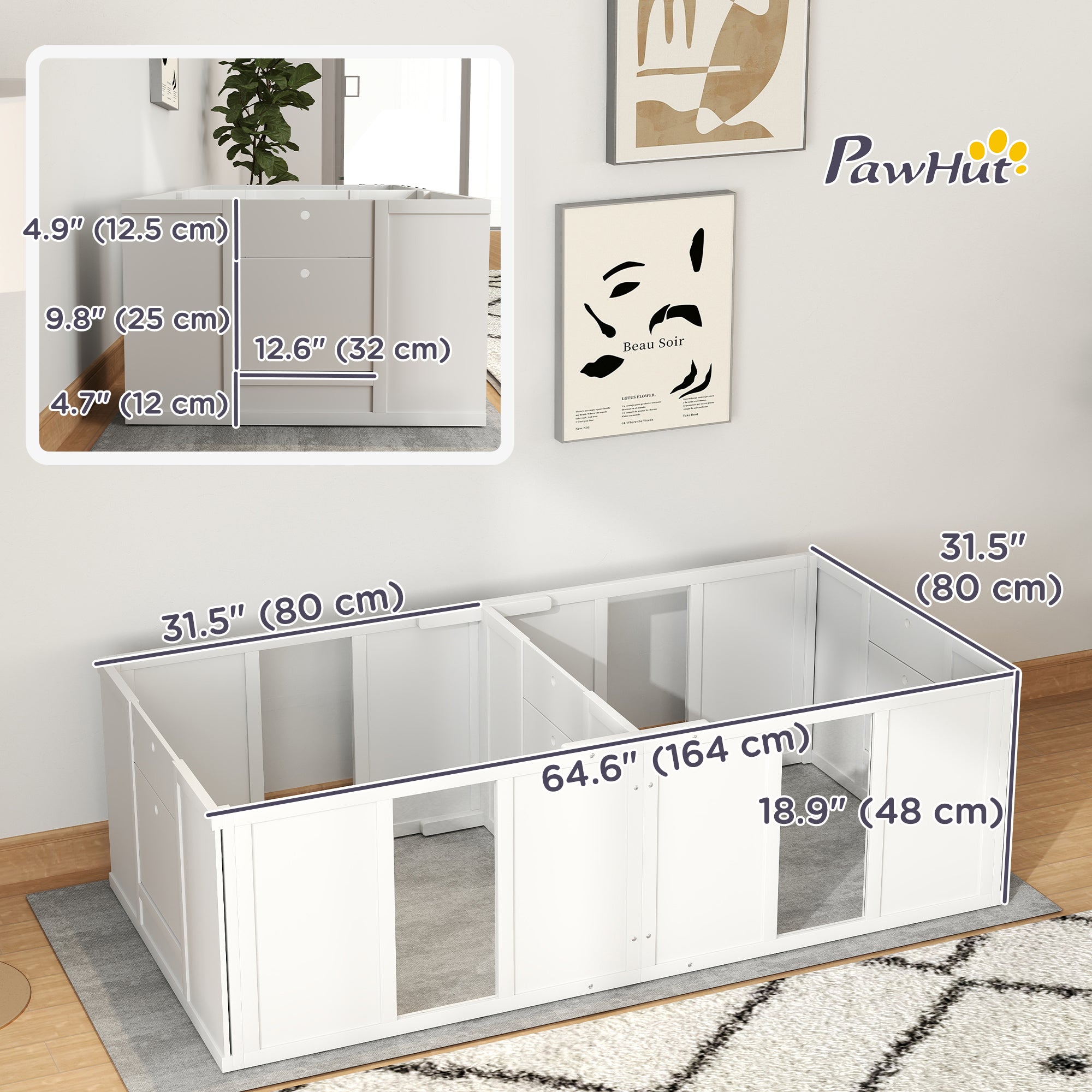 PawHut Whelping Box for Dogs and Puppies, Dog Whelping Pen, Dog Birth Supplies Indoor with Removable Adjustable Height Doors, for Small Sized Dogs, 65" x 31.5" x 19"