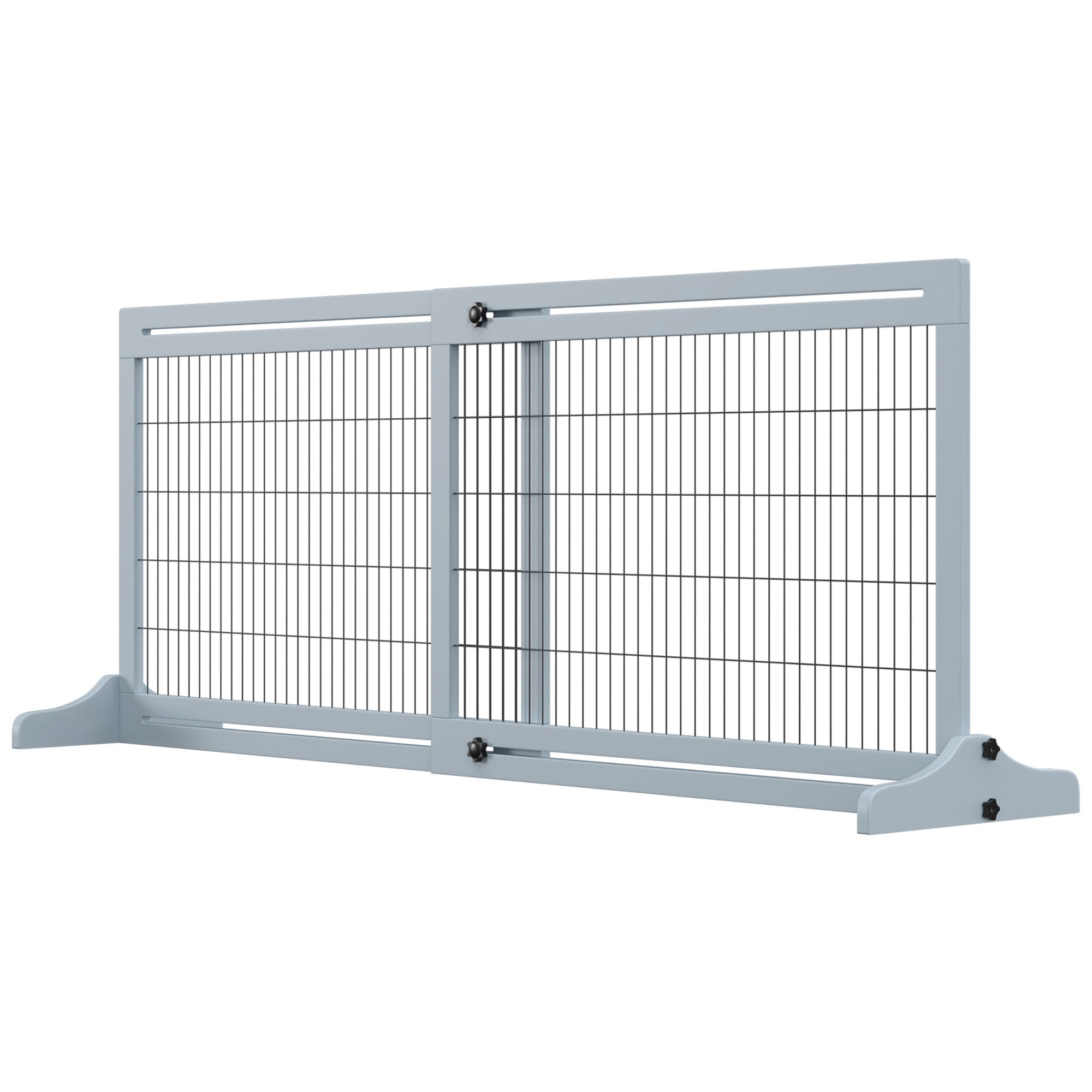 PawHut Freestanding Dog Gate, Foldable Pet Fence, Indoor Wood Barrier, Stair Gate with Support Feet, for Doorway, Hallway, Small and Medium Dogs, 69H x 104-183 cm, Blue-grey