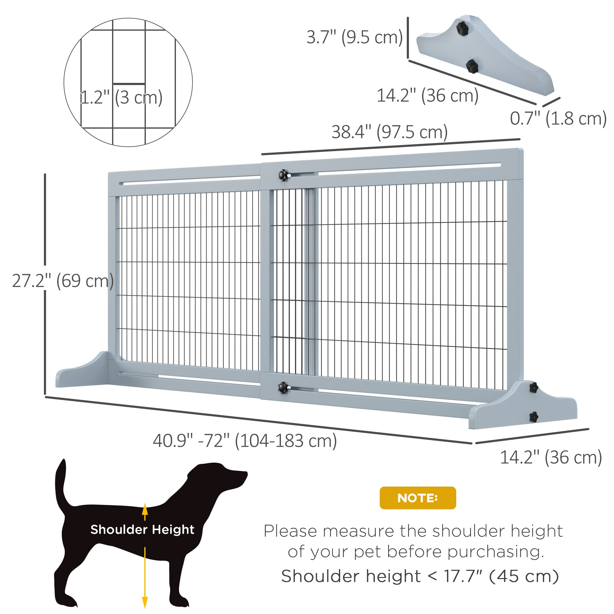 PawHut Free Standing Pet Gate, Wooden Foldable Dog Gate with 41"-72" Adjustable Length, Support Feet, Pet Barrier for Small Medium Dogs, for Stairway, Doorway, Hallway, Grey