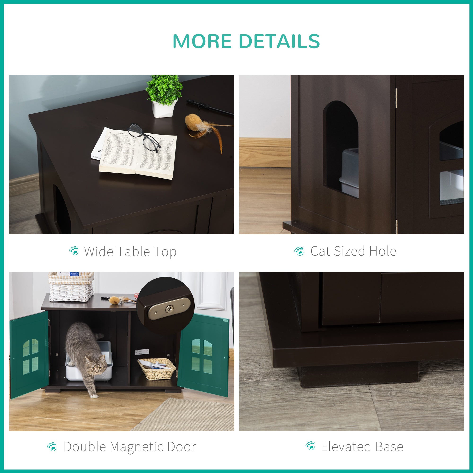 PawHut Cat Litter Box Enclosure Hidden Cat Furniture Cabinet Indoor Cat Washroom Double-door Nightstand End Table with Cat Hole Window Coffee