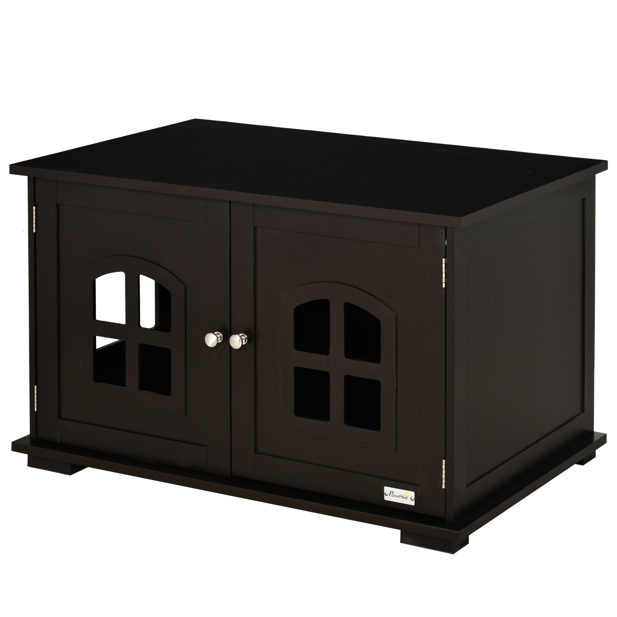 PawHut Cat Litter Box Enclosure Hidden Cat Furniture Cabinet Indoor Cat Washroom Double-door Nightstand End Table with Cat Hole Window Coffee