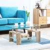 HOMCOM Rectangle Glass Coffee Table, 2-Tier Center Table with Tempered Glass Top and Storage Shelf for Living Room, Natural