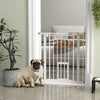 PawHut 30"H Tall Dog Gate, Pet Gate with Cat Door, Auto-Close Pressure-Mounted Steel Safety Gate Barrier, Double Locking for Doorways Hallways Stairs, Fits 29"-31.5"W, White