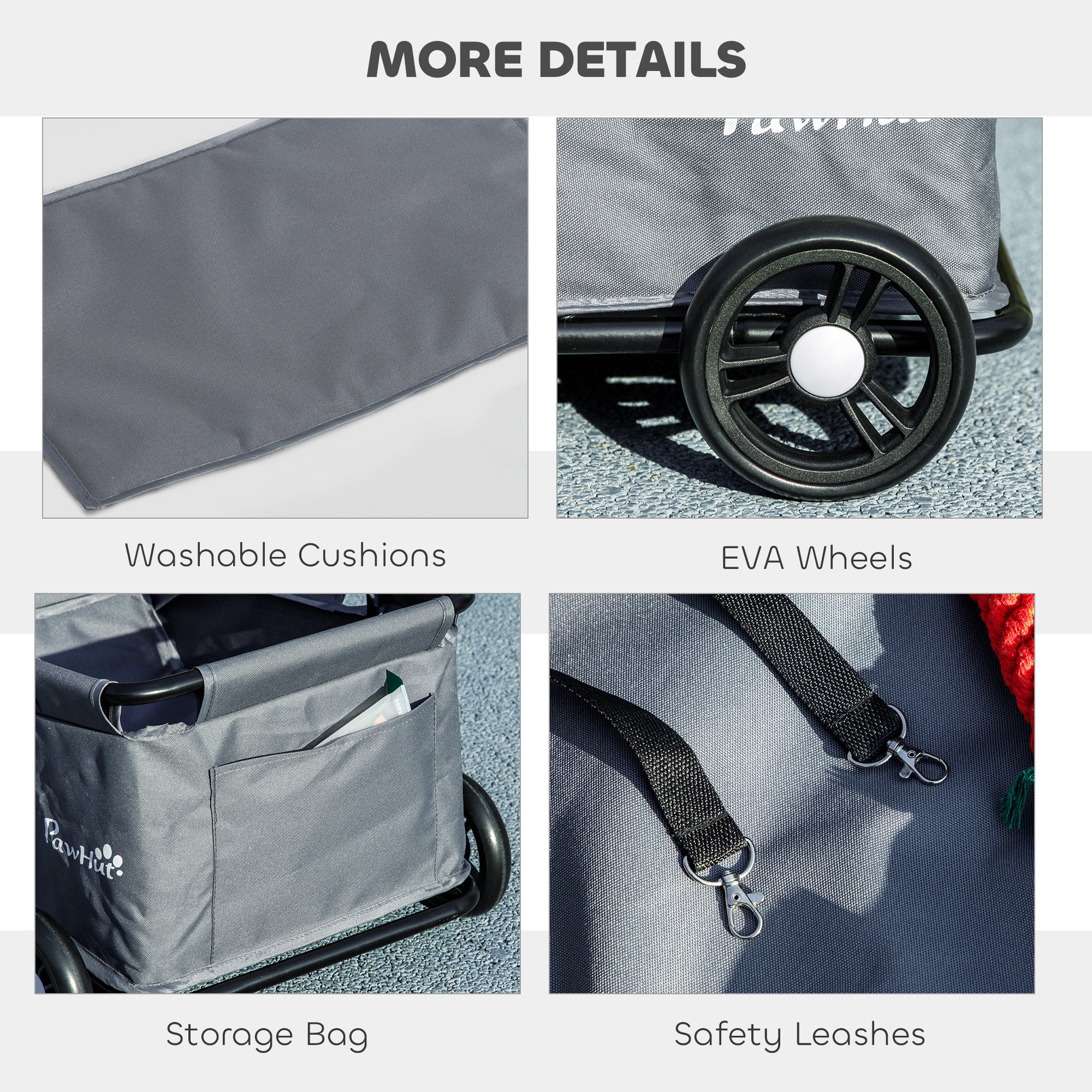 PawHut Dog Stroller, 4 Wheels Folding Lightweight Pet Stroller with Universal Handle Rod, Storage Bag, Washable Cushion, for Miniature Dogs & Cats, Grey