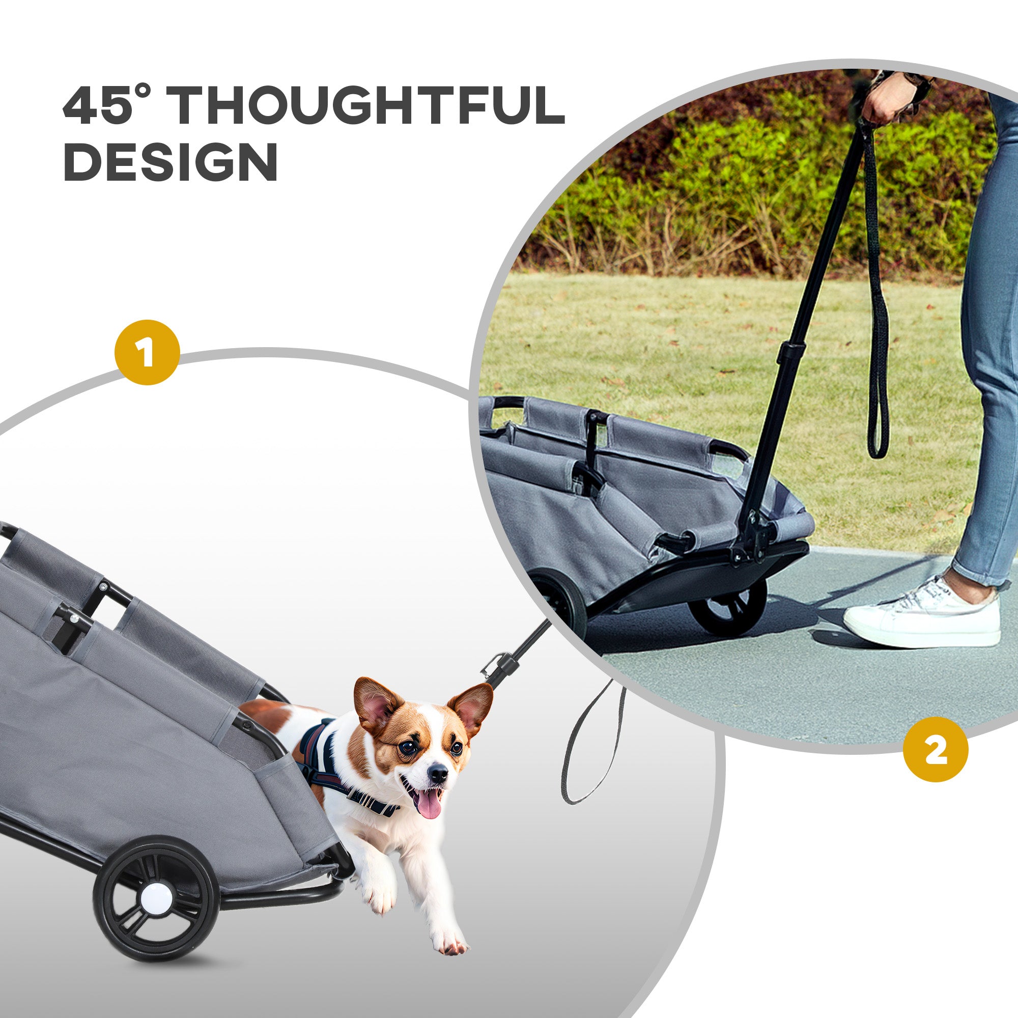 PawHut Dog Stroller, 4 Wheels Folding Lightweight Pet Stroller with Universal Handle Rod, Storage Bag, Washable Cushion, for Miniature Dogs & Cats, Grey