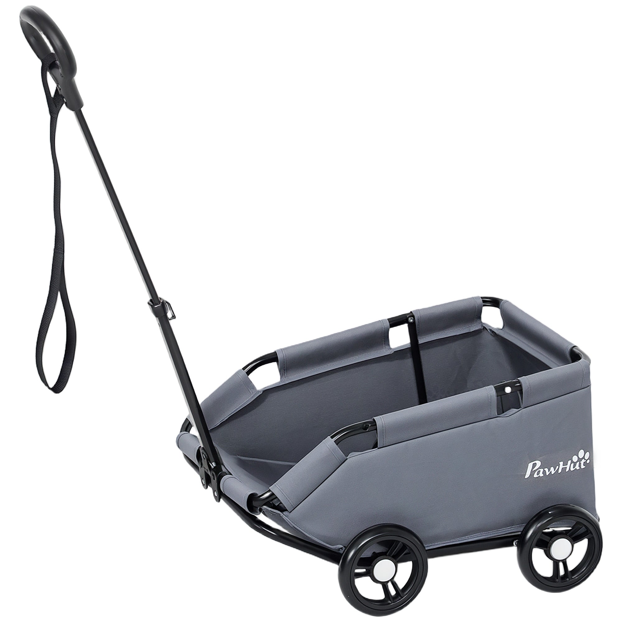 PawHut Dog Stroller, 4 Wheels Folding Lightweight Pet Stroller with Universal Handle Rod, Storage Bag, Washable Cushion, for Miniature Dogs & Cats, Grey