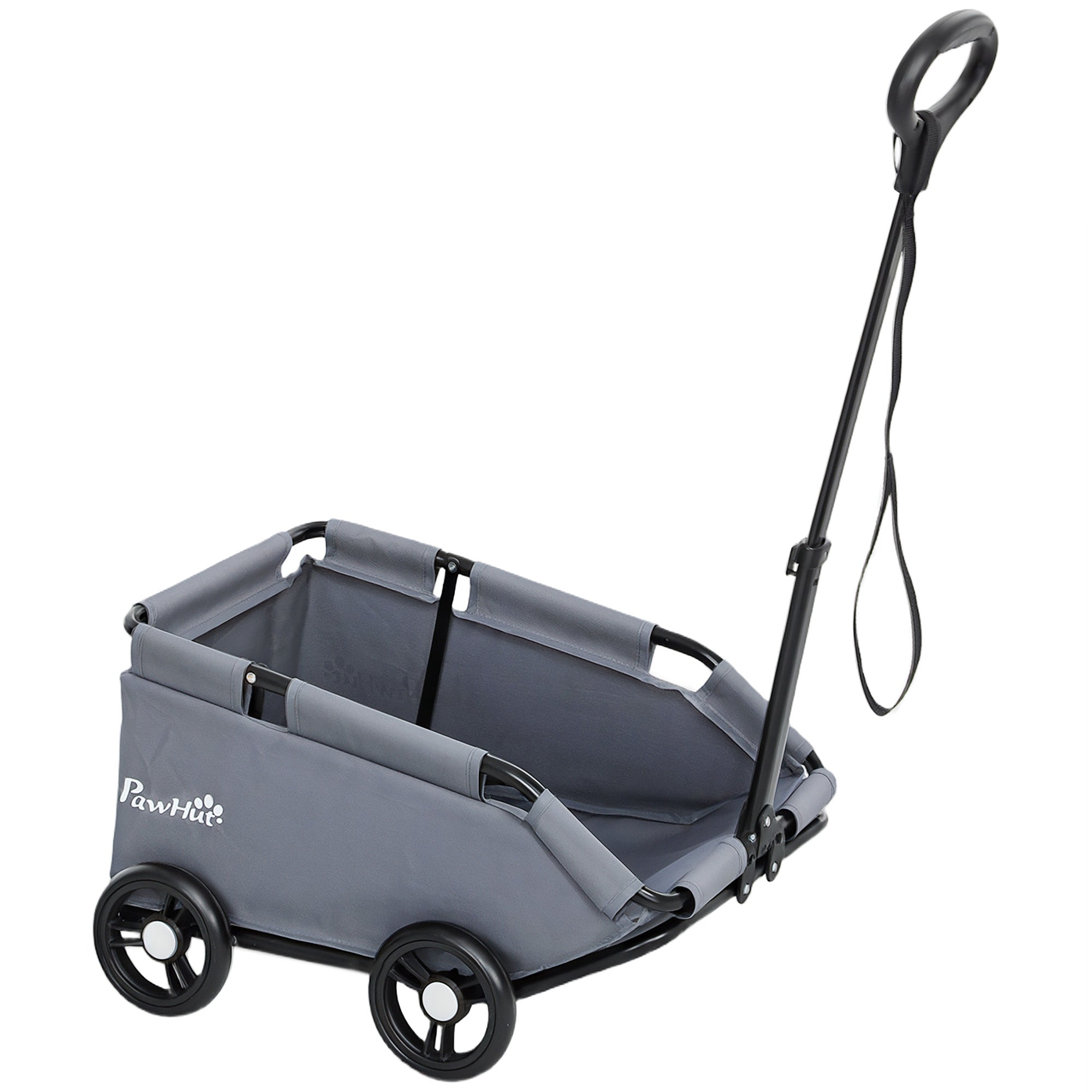 PawHut Dog Stroller, 4 Wheels Folding Lightweight Pet Stroller with Universal Handle Rod, Storage Bag, Washable Cushion, for Miniature Dogs & Cats, Grey