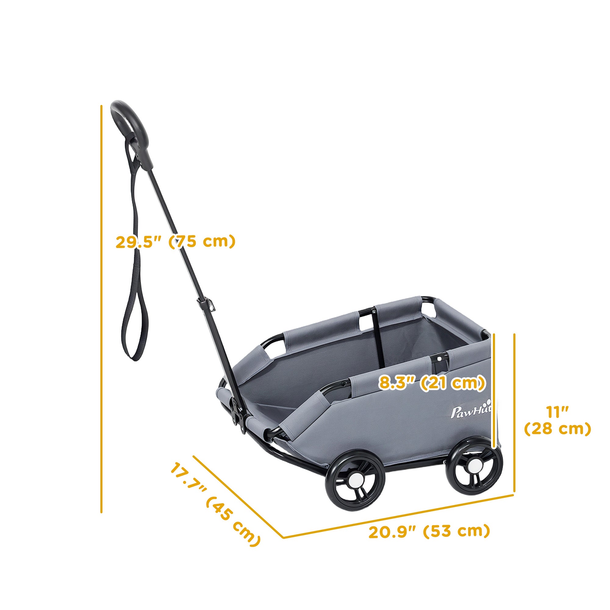 PawHut Dog Stroller, 4 Wheels Folding Lightweight Pet Stroller with Universal Handle Rod, Storage Bag, Washable Cushion, for Miniature Dogs & Cats, Grey