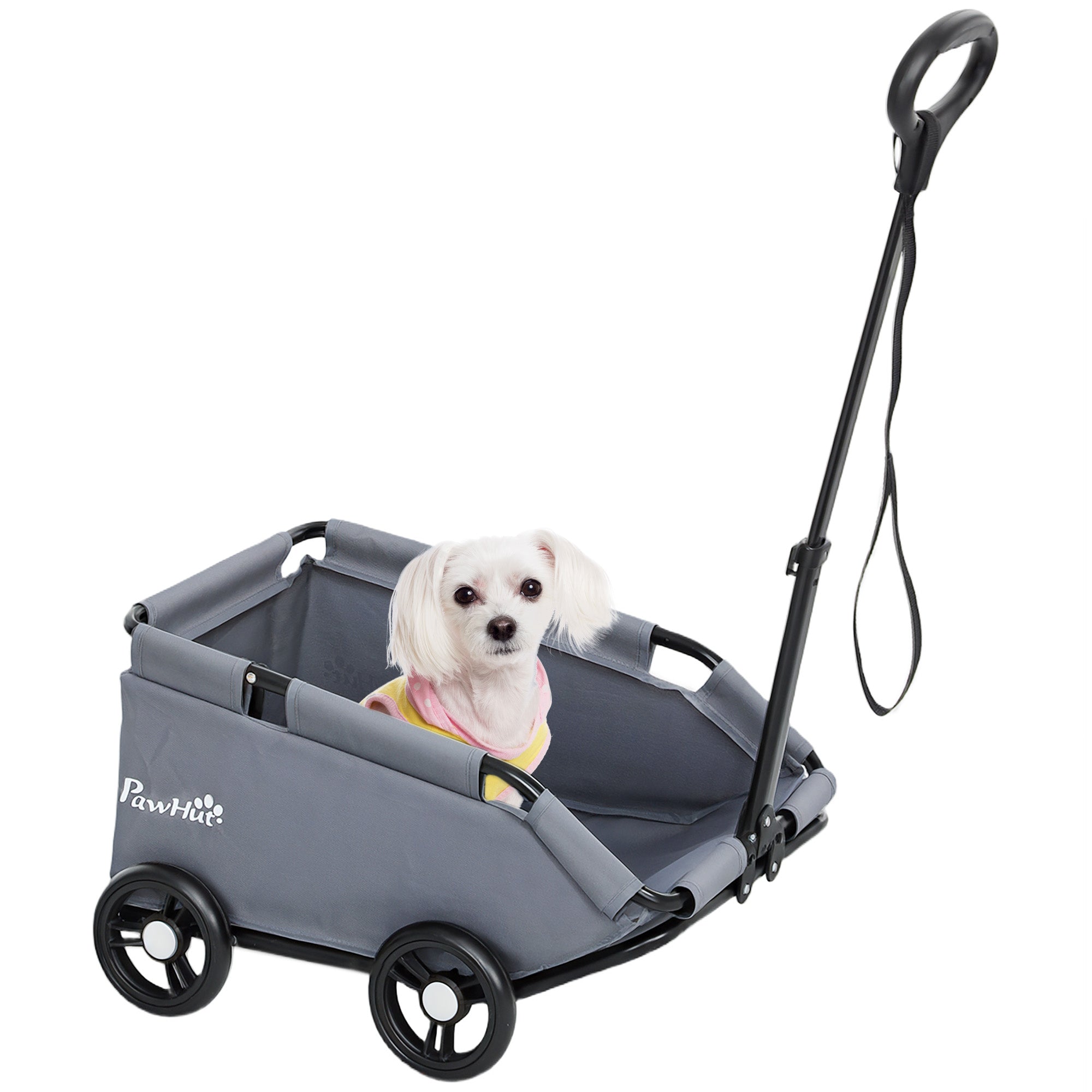 PawHut Dog Stroller, 4 Wheels Folding Lightweight Pet Stroller with Universal Handle Rod, Storage Bag, Washable Cushion, for Miniature Dogs & Cats, Grey