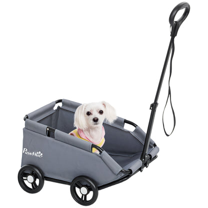 PawHut Dog Stroller, 4 Wheels Folding Lightweight Pet Stroller with Universal Handle Rod, Storage Bag, Washable Cushion, for Miniature Dogs & Cats, Grey