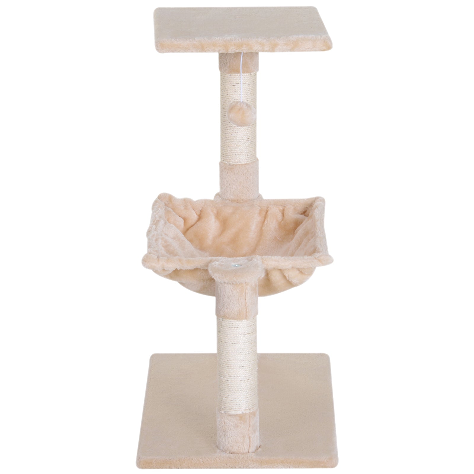 PawHut 27.5" Cat Tree Tower Kitten House Condo Furniture Hammock Bed with Natural Sisal Scratching Post Teasing Toy, Beige