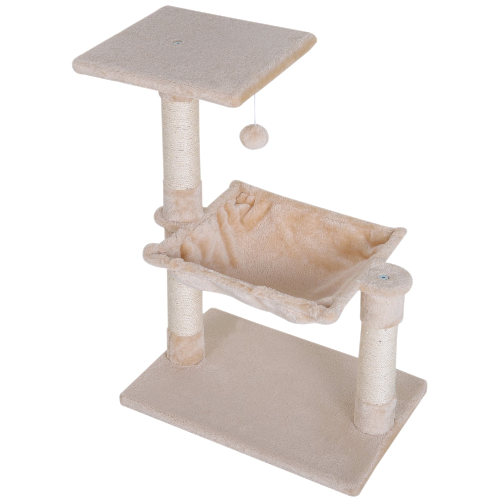 PawHut 27.5" Cat Tree Tower Kitten House Condo Furniture Hammock Bed with Natural Sisal Scratching Post Teasing Toy, Beige