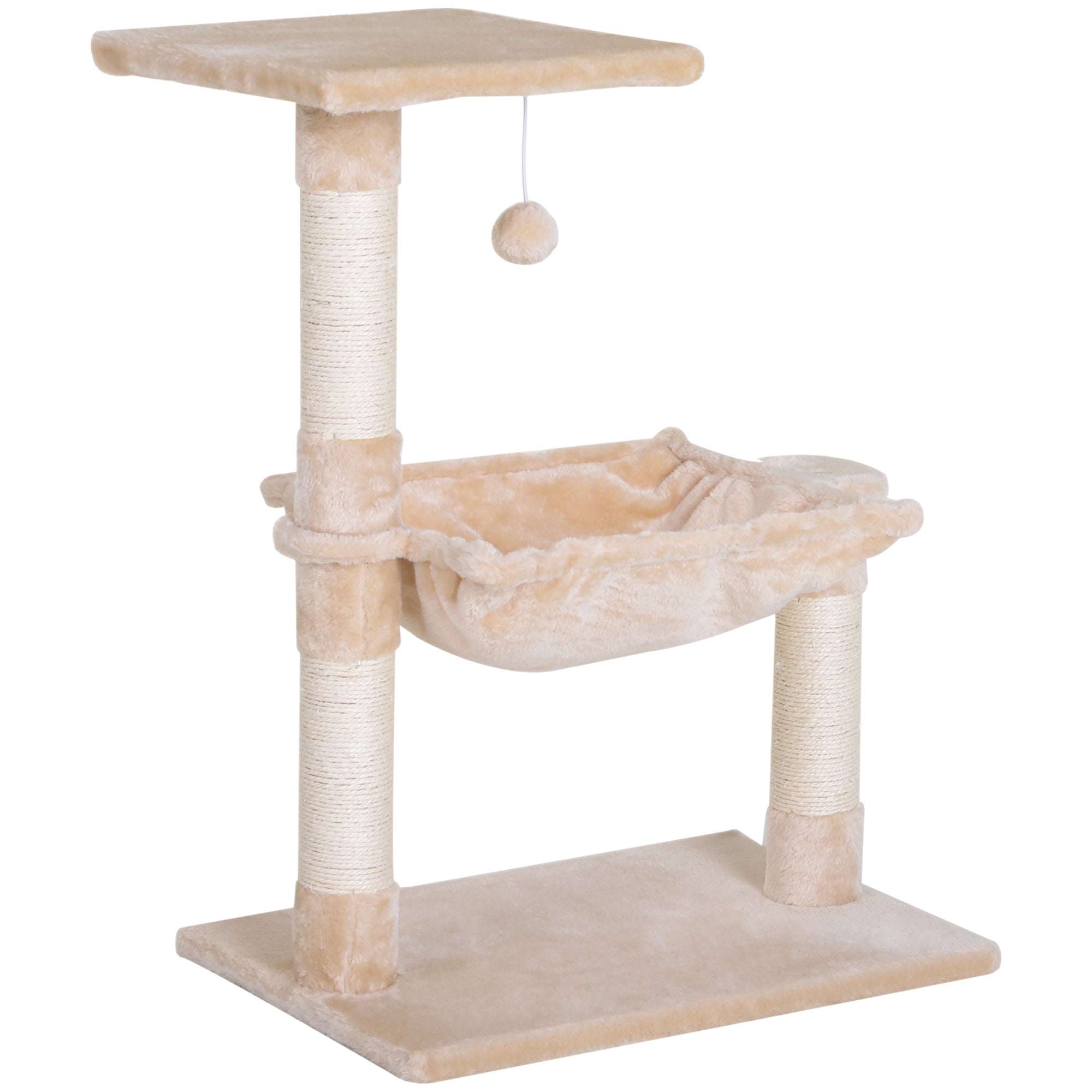 PawHut 27.5" Cat Tree Tower Kitten House Condo Furniture Hammock Bed with Natural Sisal Scratching Post Teasing Toy, Beige