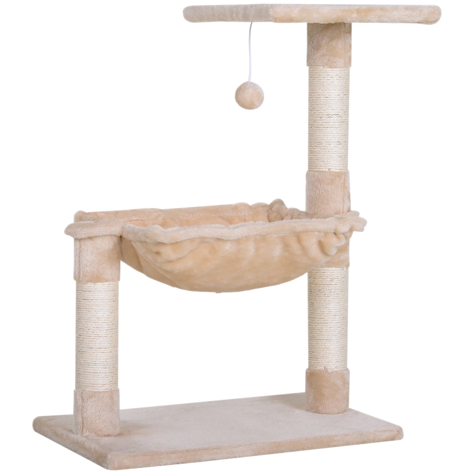 PawHut Cat Scratch Post with Bed Cat Tree for Indoor Cats Sisal Scratching Posts Hammock Kitty Activity Centre Beige