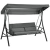 Outsunny 3 Person Porch Swing Bed, Outdoor Patio Swing Chair Bench Hammock with Adjustable Canopy, Cushions, Pillows for Porch and Backyard, Dark Grey