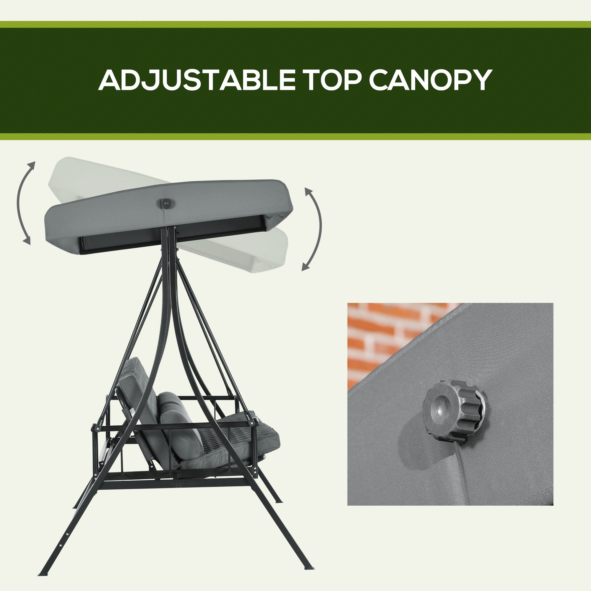 Outsunny 3 Person Porch Swing Bed, Outdoor Patio Swing Chair Bench Hammock with Adjustable Canopy, Cushions, Pillows for Porch and Backyard, Dark Grey