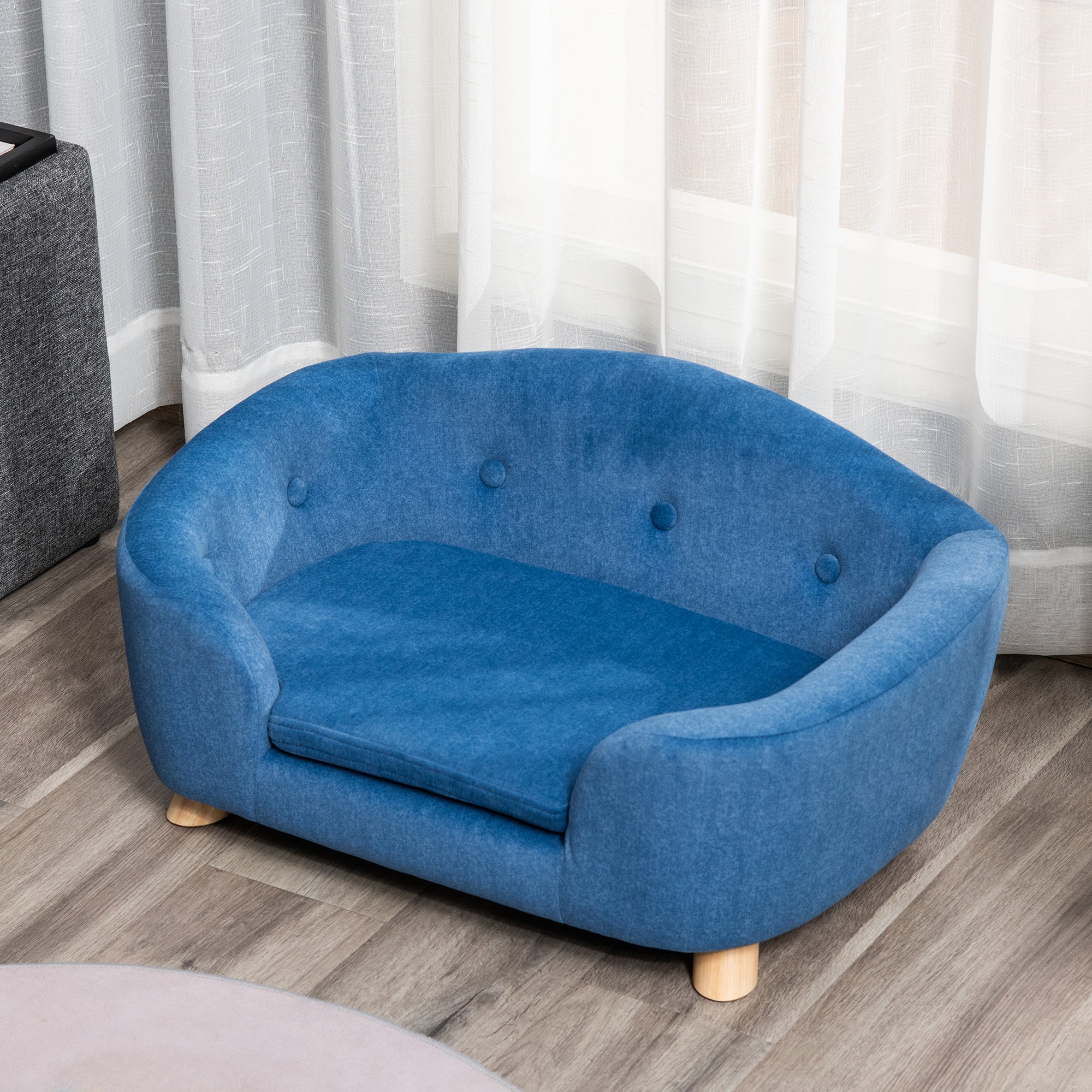 PawHut Dog Sofa Bed Pet Chair Couch with Water Resistant Fabric, Kitten Lounge with Soft Cushion Washable Cover, Wooden Frame for Mini Size Dogs - Blue