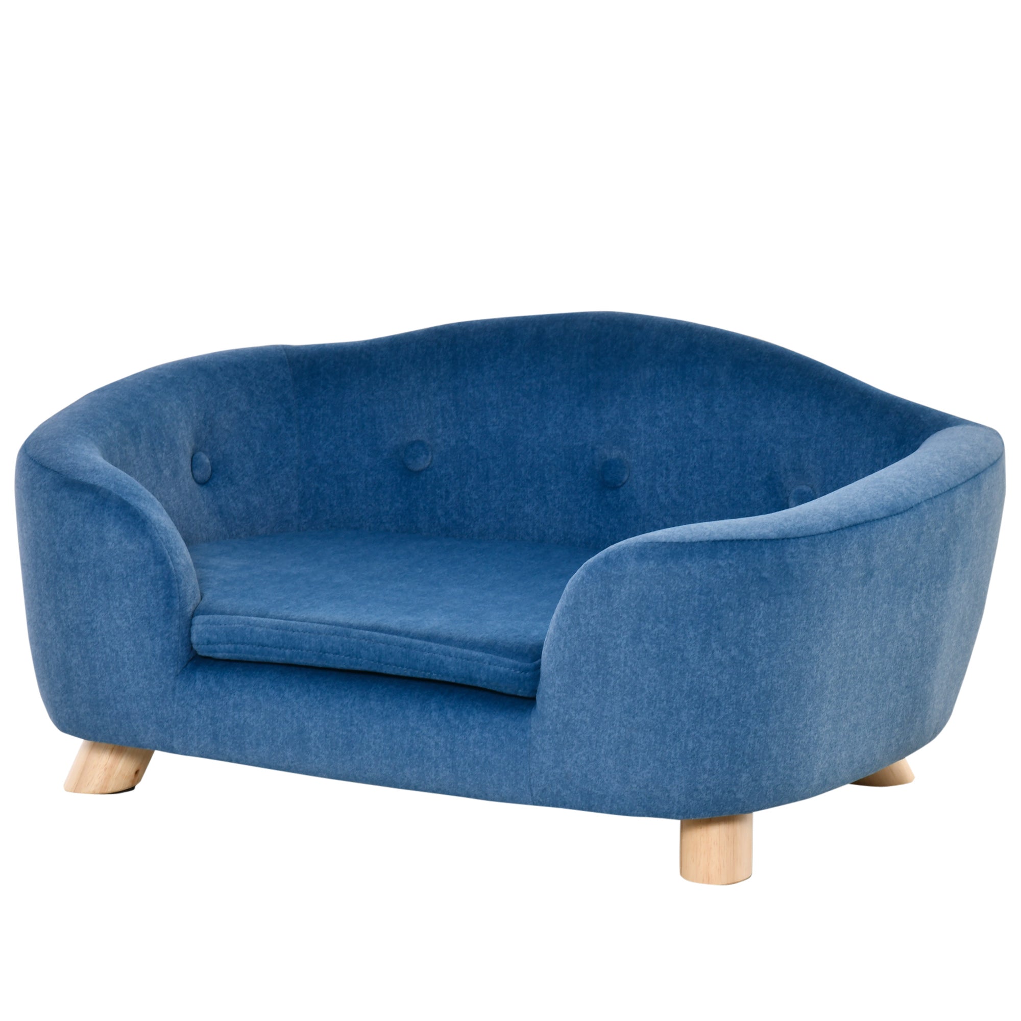 PawHut Dog Sofa Bed Pet Chair Couch with Water Resistant Fabric, Kitten Lounge with Soft Cushion Washable Cover, Wooden Frame for Mini Size Dogs - Blue