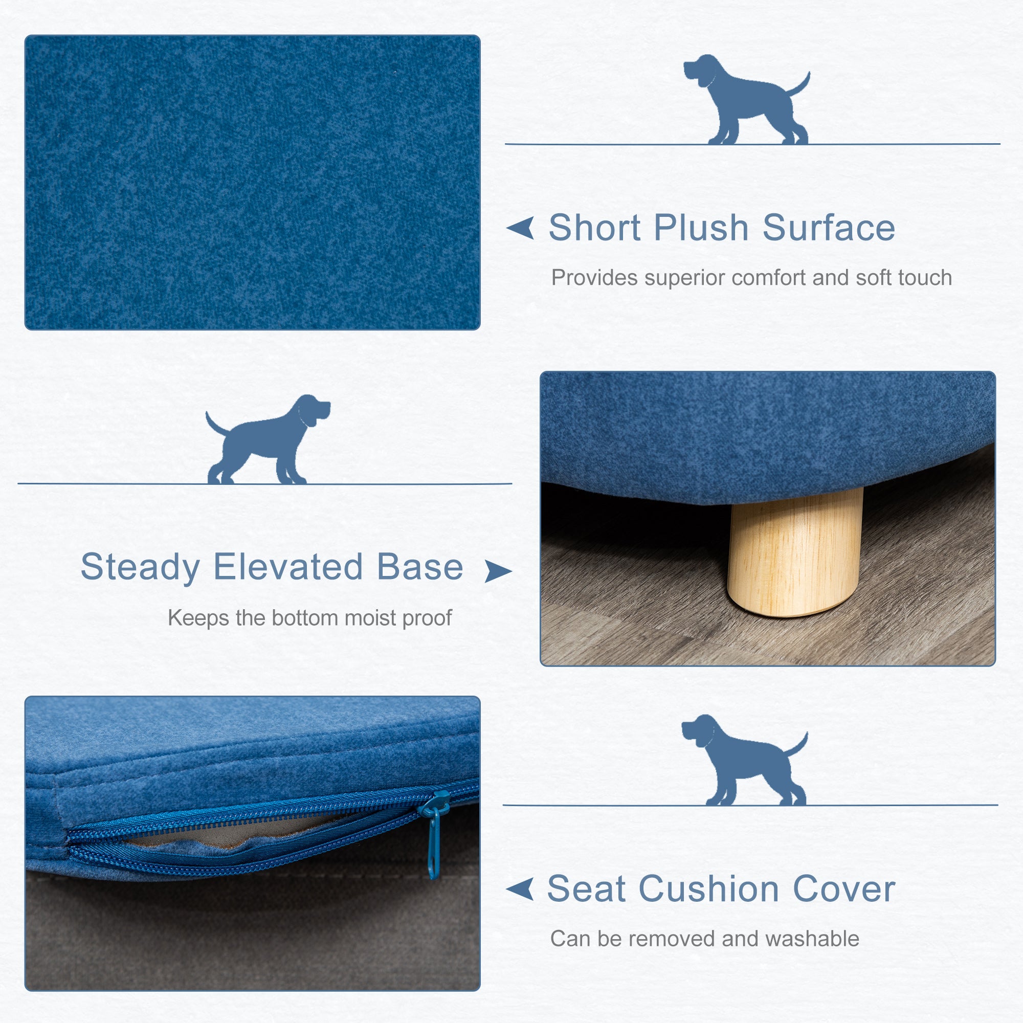 PawHut Dog Sofa Bed Pet Chair Couch with Water Resistant Fabric, Kitten Lounge with Soft Cushion Washable Cover, Wooden Frame for Mini Size Dogs - Blue