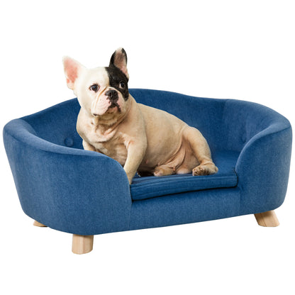 PawHut Dog Sofa Bed Pet Chair Couch with Water Resistant Fabric, Kitten Lounge with Soft Cushion Washable Cover, Wooden Frame for Mini Size Dogs - Blue