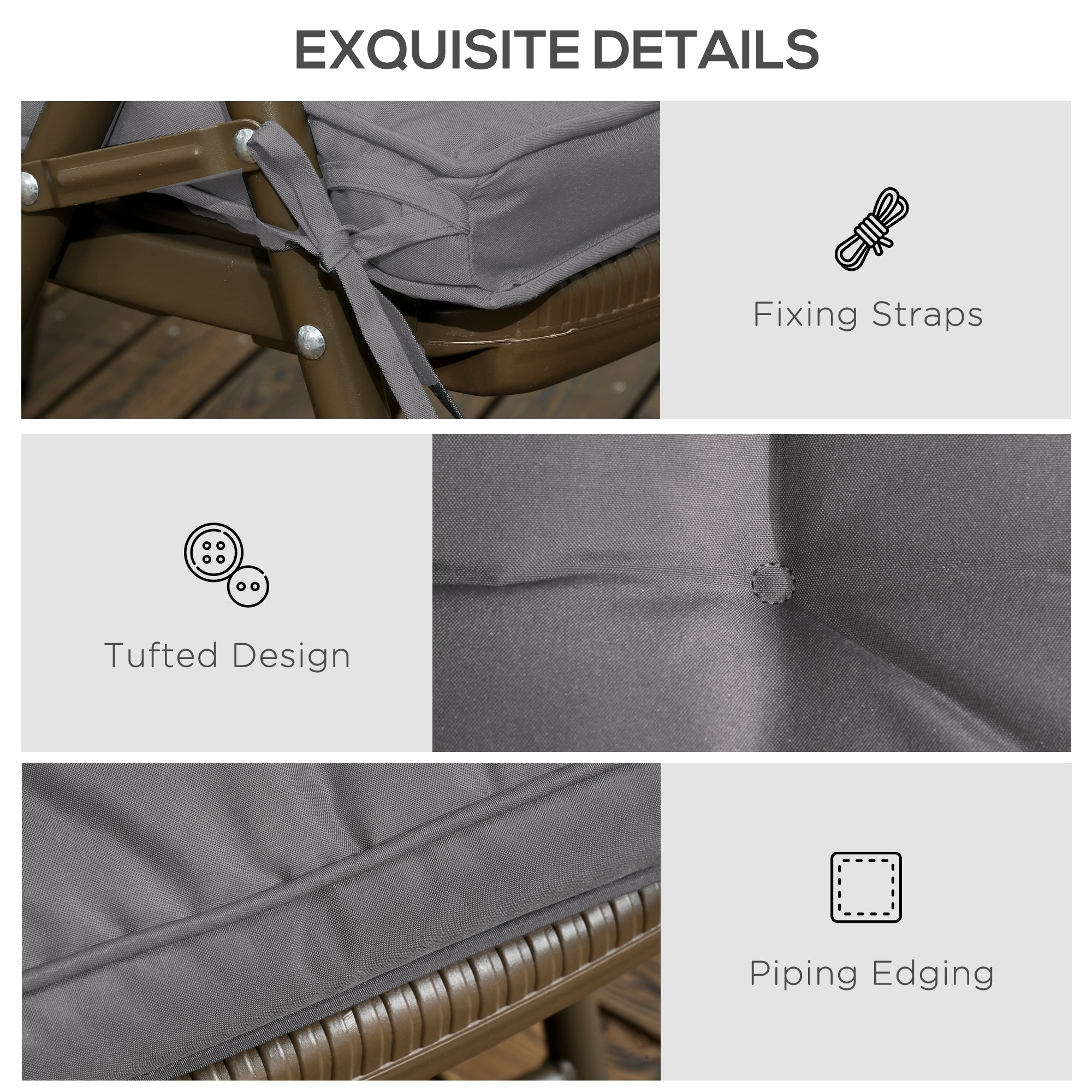 Outsunny 4 Piece Outdoor Chair Cushions, 16.5" x 16.5" Patio Furniture Cushions Seat Pad for Garden Conversation Set, Dark Grey