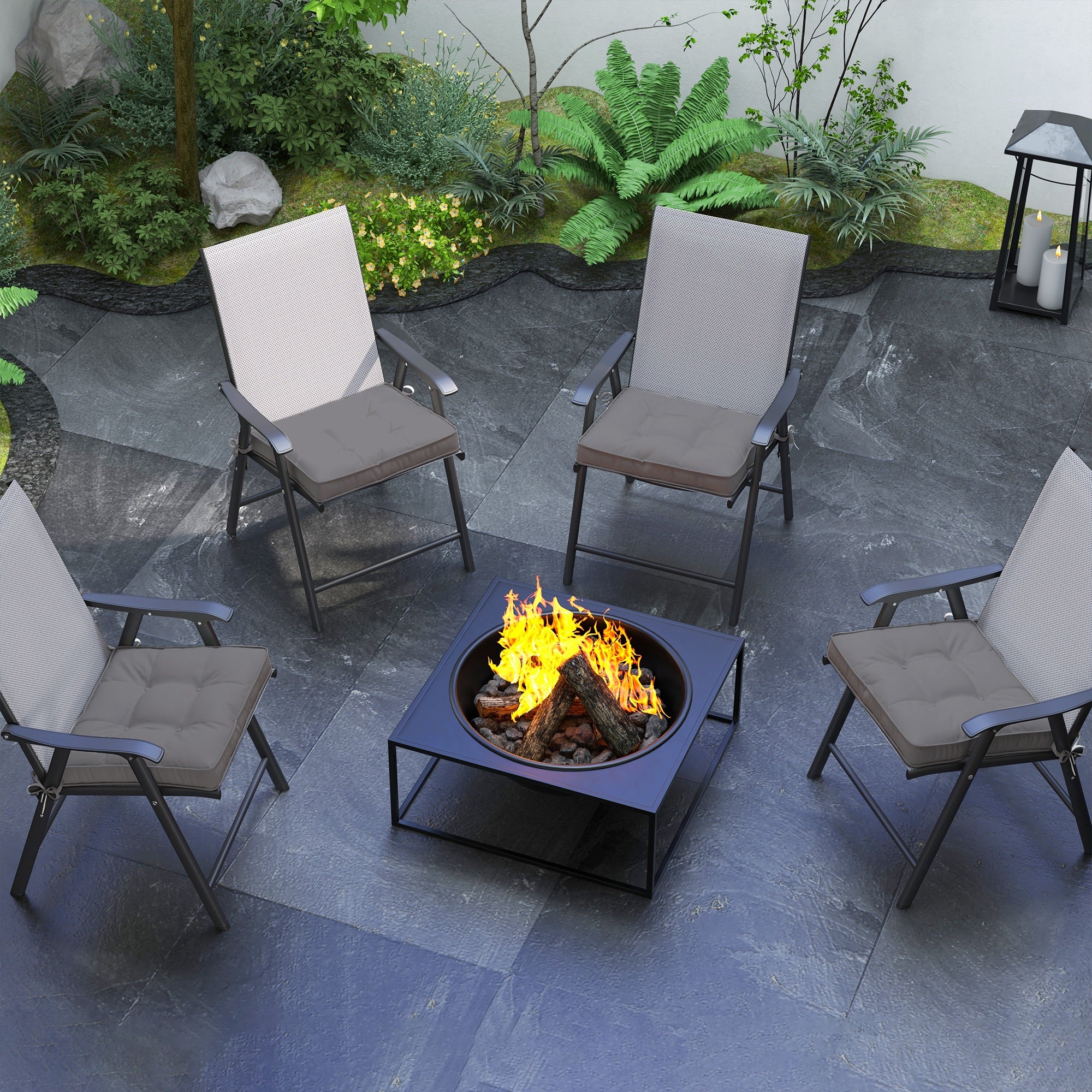 Outsunny 4 Piece Outdoor Chair Cushions, 16.5" x 16.5" Patio Furniture Cushions Seat Pad for Garden Conversation Set, Dark Grey