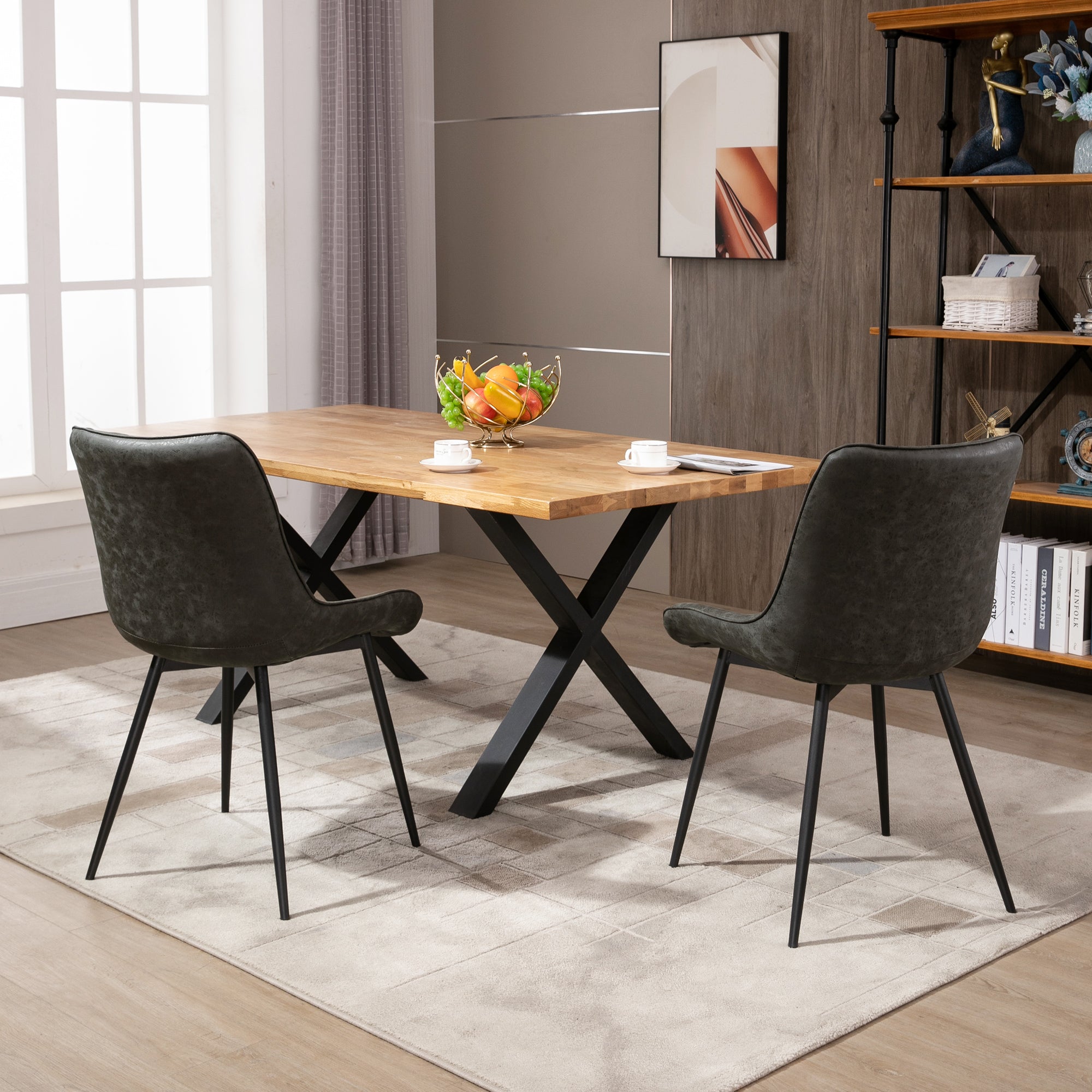 HOMCOM Dining Chairs Set of 2, PU Upholstered Kitchen Chairs with Metal Legs for Dining Room, Living Room, Bedroom, Grey