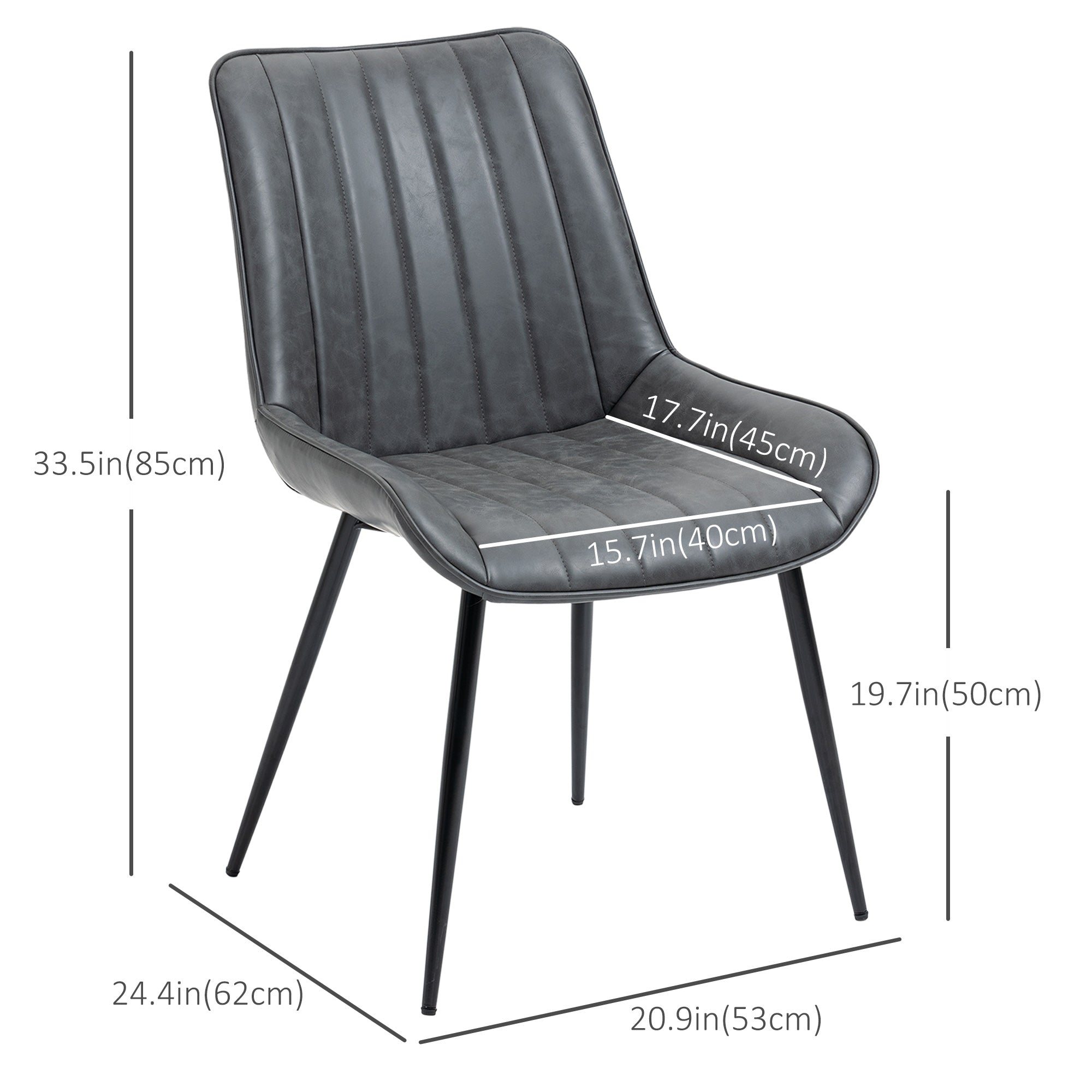 HOMCOM Dining Chairs Set of 2, PU Upholstered Kitchen Chairs with Metal Legs for Dining Room, Living Room, Bedroom, Grey