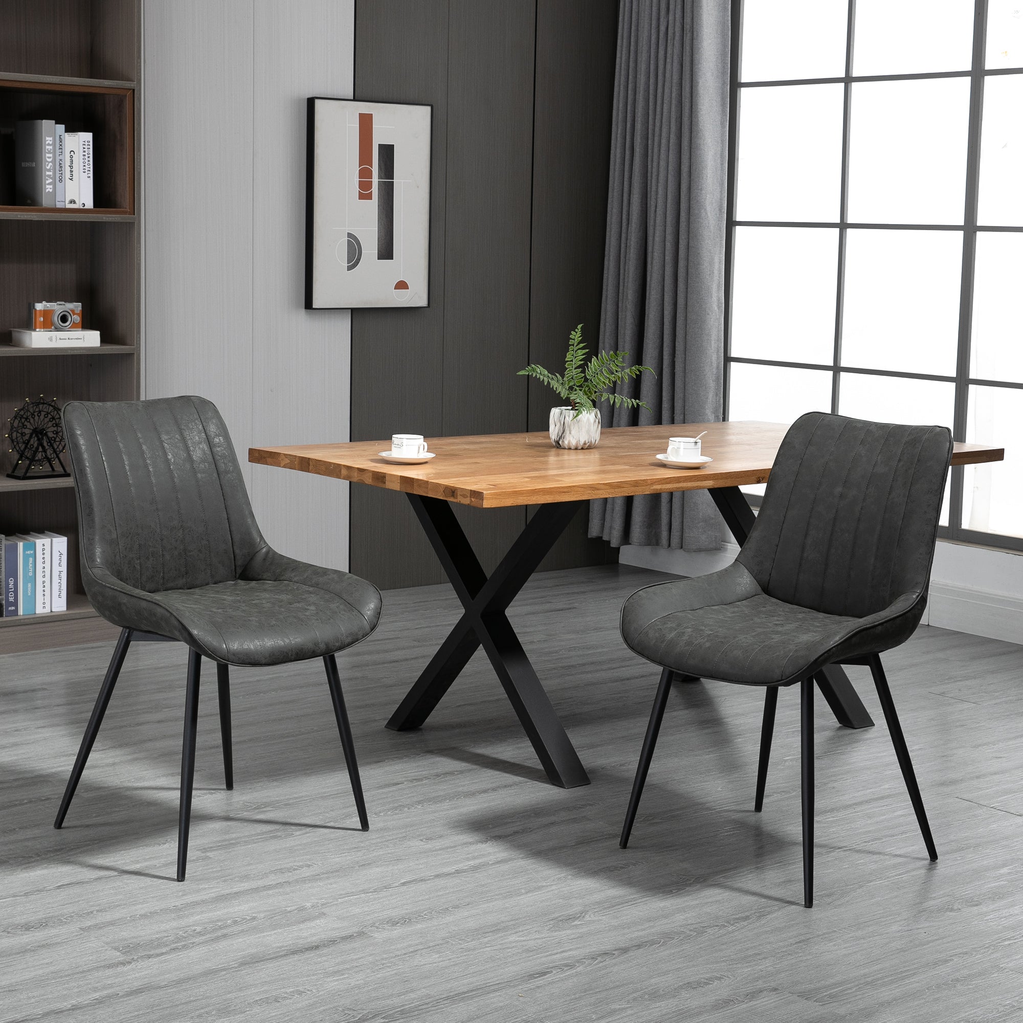 HOMCOM Dining Chairs Set of 2, PU Upholstered Kitchen Chairs with Metal Legs for Dining Room, Living Room, Bedroom, Grey