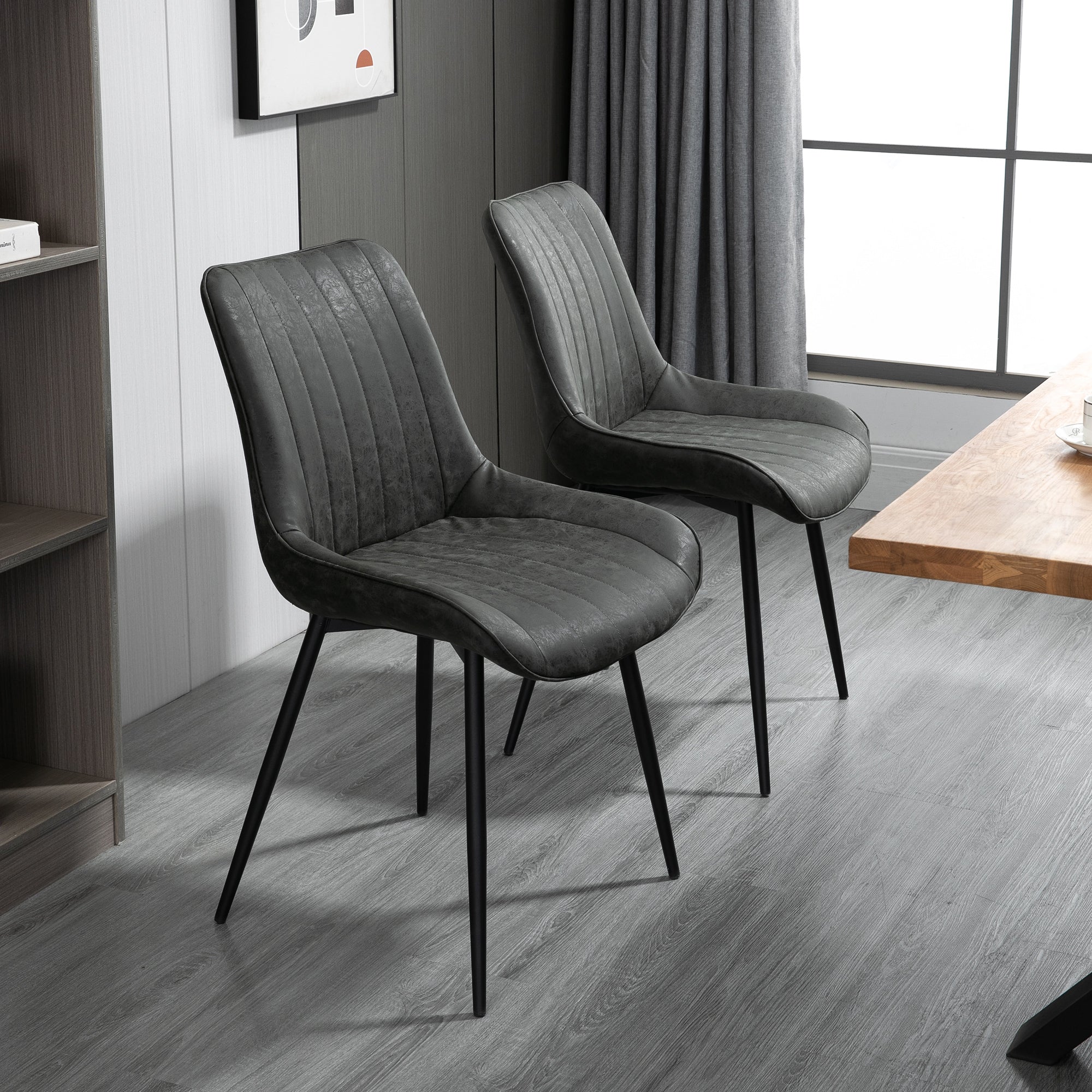 HOMCOM Dining Chairs Set of 2, PU Upholstered Kitchen Chairs with Metal Legs for Dining Room, Living Room, Bedroom, Grey