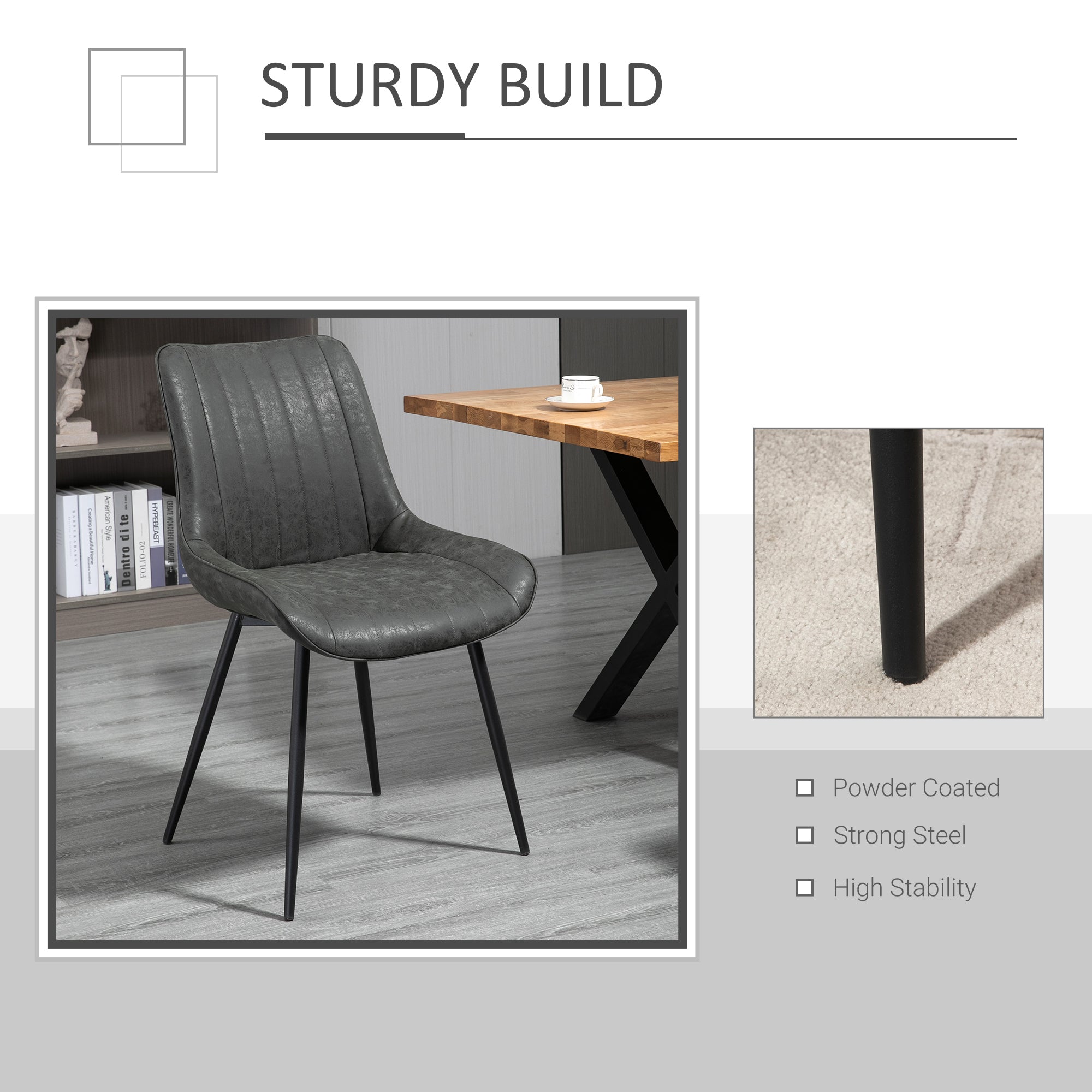 HOMCOM Dining Chairs Set of 2, PU Upholstered Kitchen Chairs with Metal Legs for Dining Room, Living Room, Bedroom, Grey