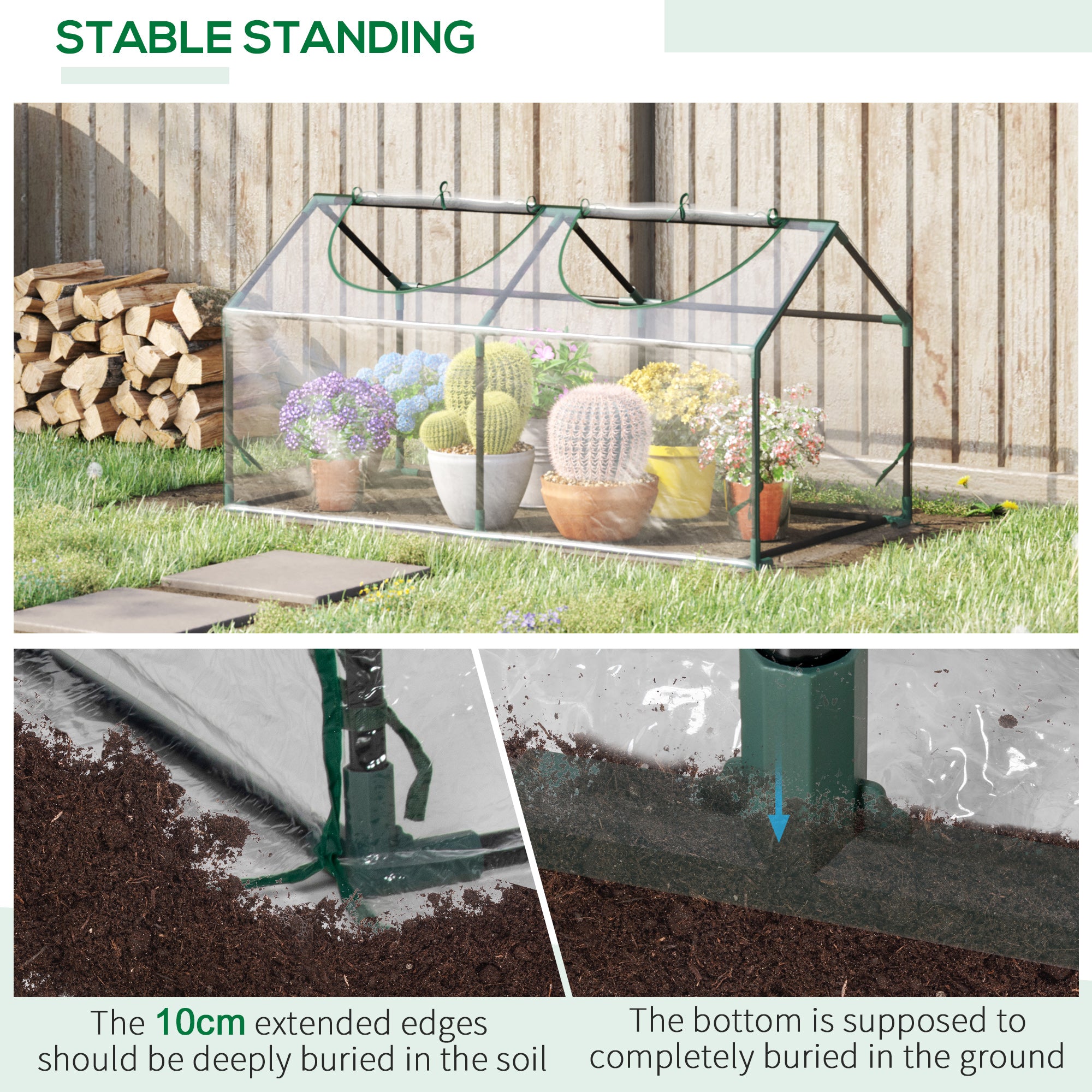 Outsunny 47" x 24" x 24" Portable Mini Tunnel Greenhouse Garden Planting Outdoor Flower Warm House Box with 2 Windows Steel Frame Weatherized Cover, Clear