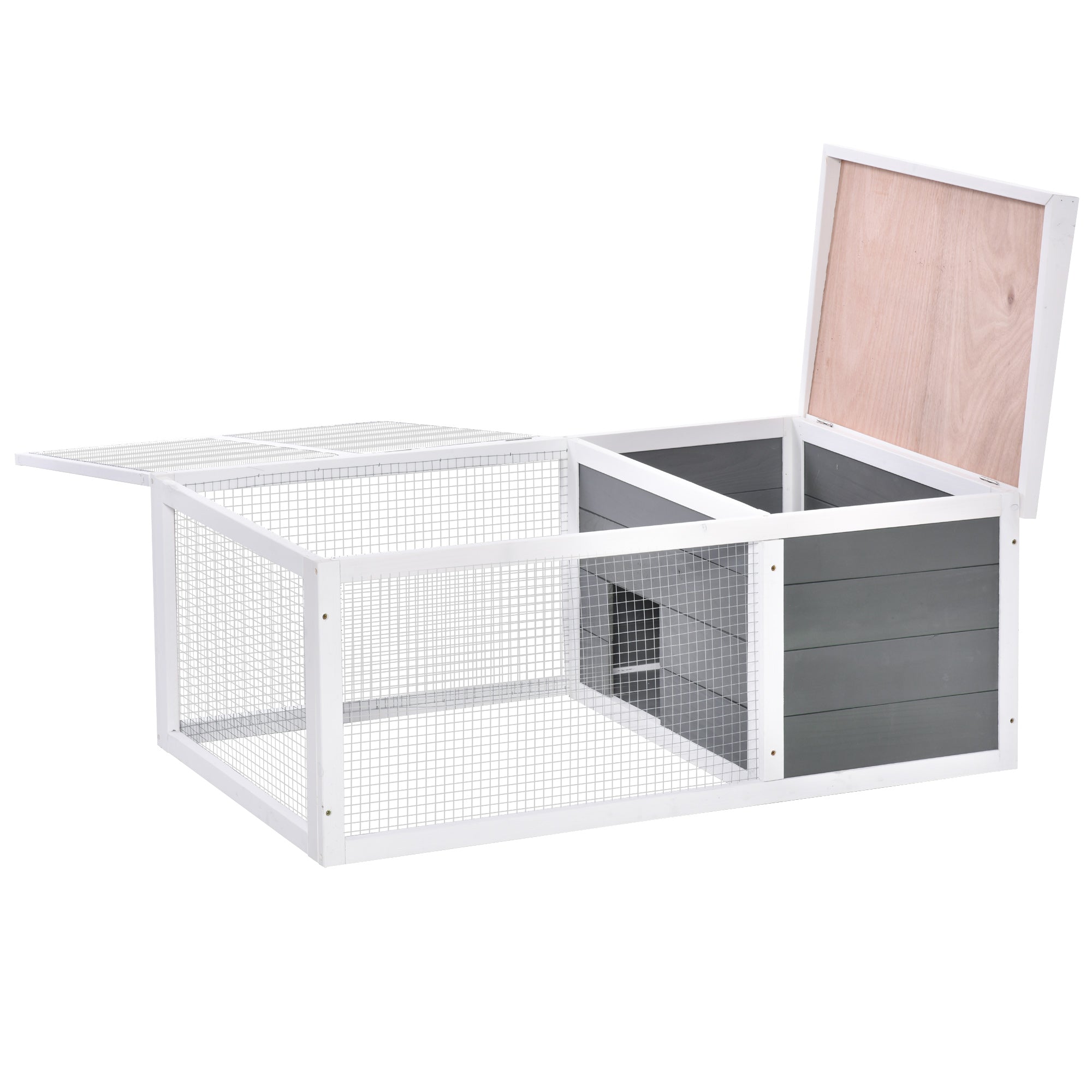 PawHut Rabbit Hutch Guinea Pig Hutch Wooden Small Animal Cage Rabbit Run Duck House with Openable Roof for Indoor Outdoor 115 x 66 x 47.5 cm