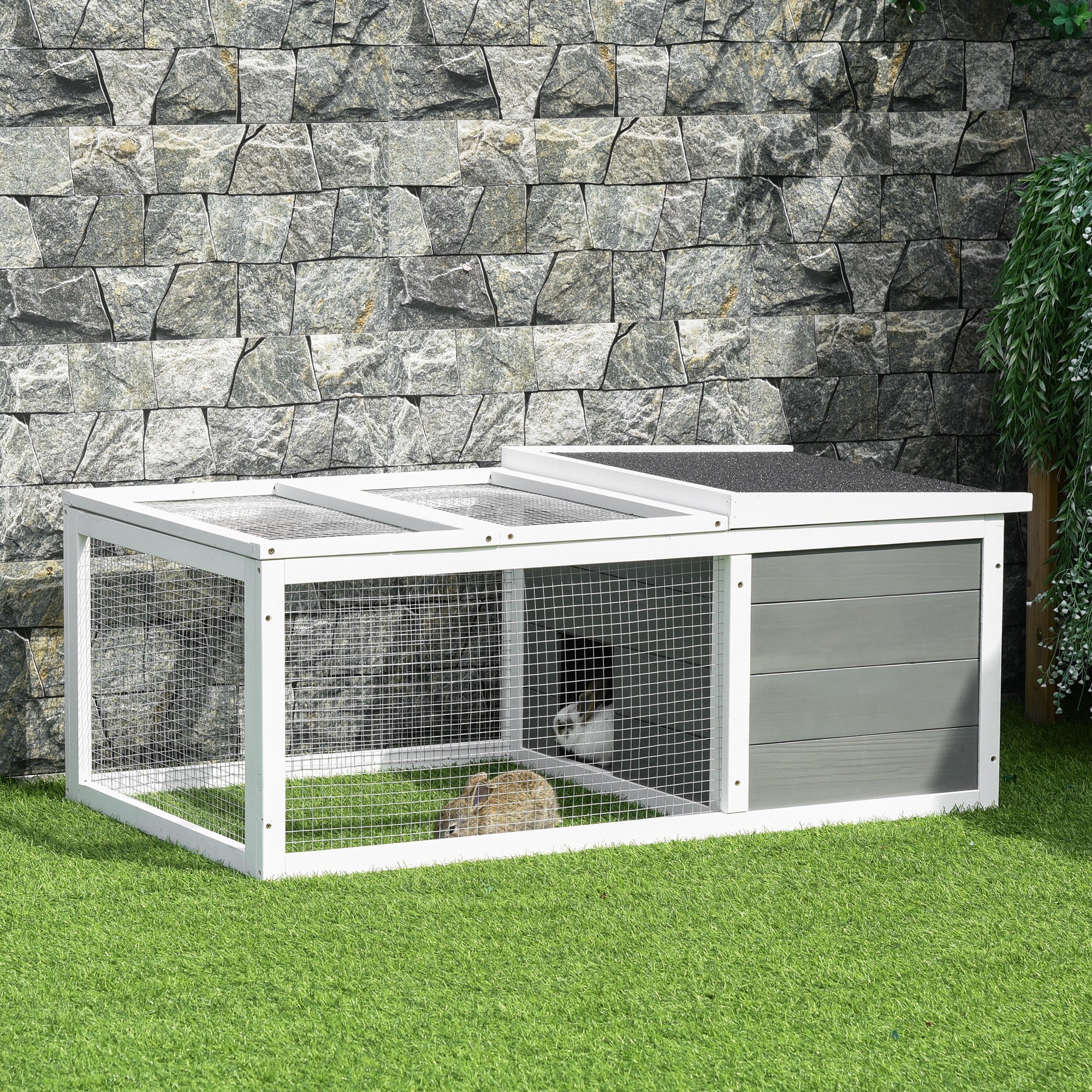 PawHut Rabbit Hutch Guinea Pig Hutch Wooden Small Animal Cage Rabbit Run Duck House with Openable Roof for Indoor Outdoor 115 x 66 x 47.5 cm