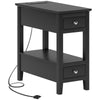 HOMCOM End Table with Charging Station and USB Ports, Modern Narrow Side Table with Storage Shelf, 2 Drawers for Living Room, Black