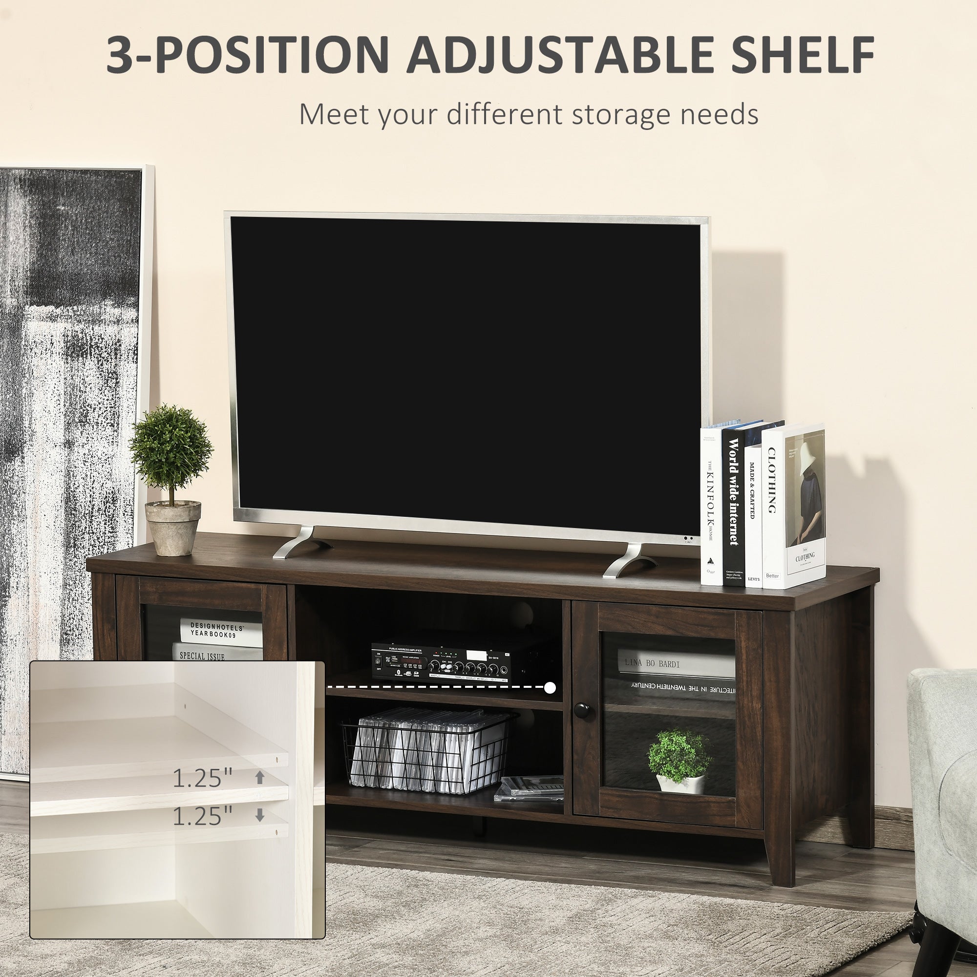 HOMCOM Modern TV Stand for TVs up to 60 inches, Wood TV Console Table with Storage Doors, Entertainment Center for Living Room, Bedroom, Office, Coffee
