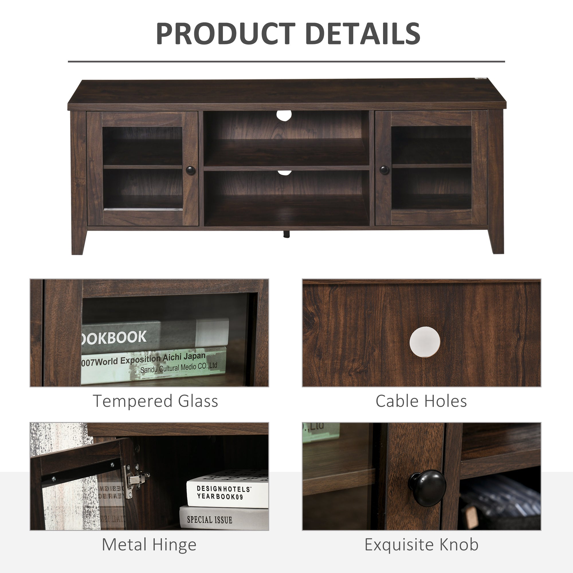 HOMCOM Modern TV Stand for TVs up to 60 inches, Wood TV Console Table with Storage Doors, Entertainment Center for Living Room, Bedroom, Office, Coffee