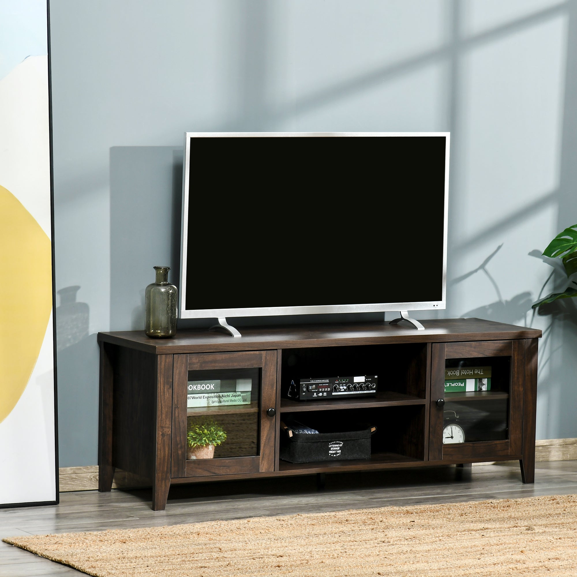 HOMCOM Modern TV Stand for TVs up to 60 inches, Wood TV Console Table with Storage Doors, Entertainment Center for Living Room, Bedroom, Office, Coffee
