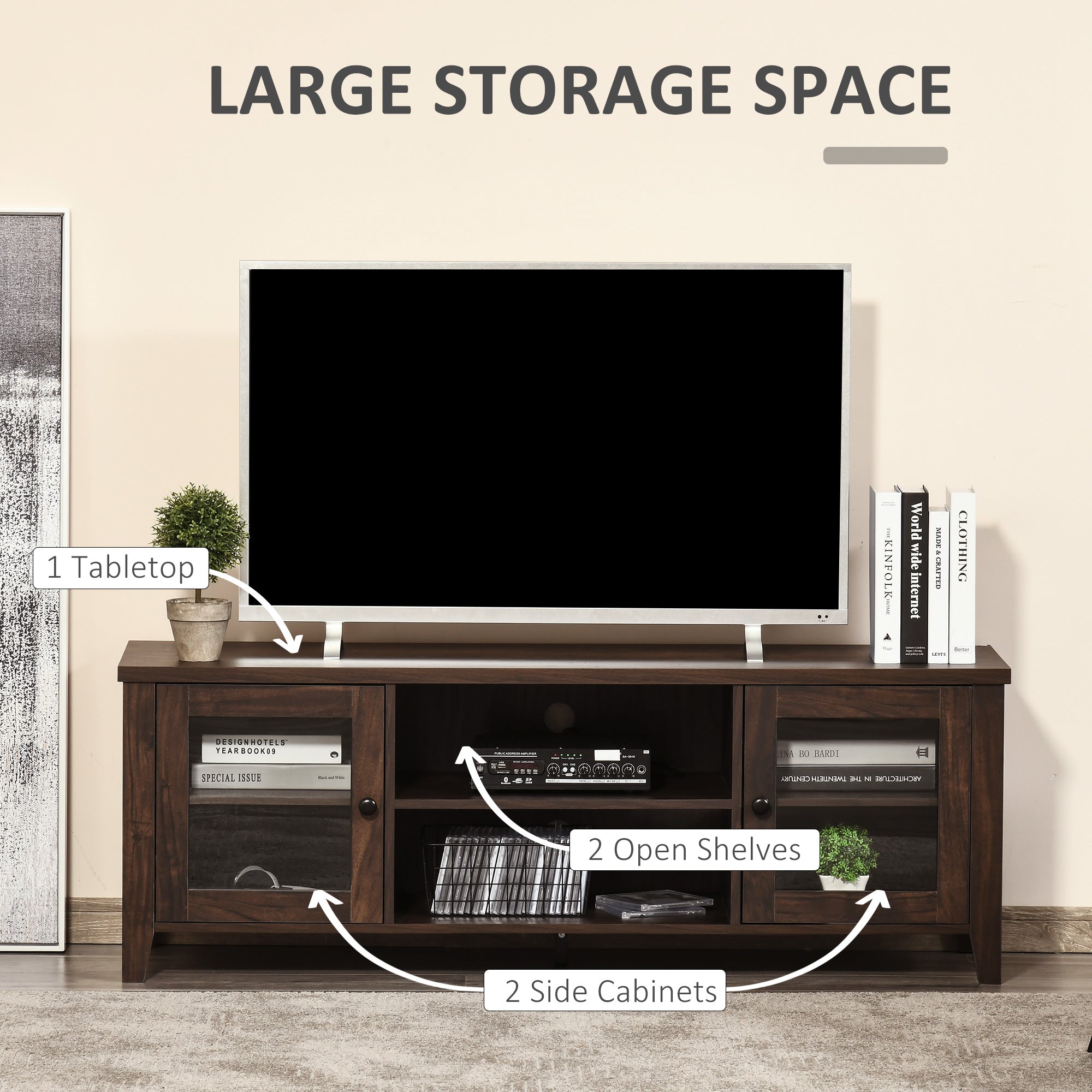 HOMCOM Modern TV Stand for TVs up to 60 inches, Wood TV Console Table with Storage Doors, Entertainment Center for Living Room, Bedroom, Office, Coffee