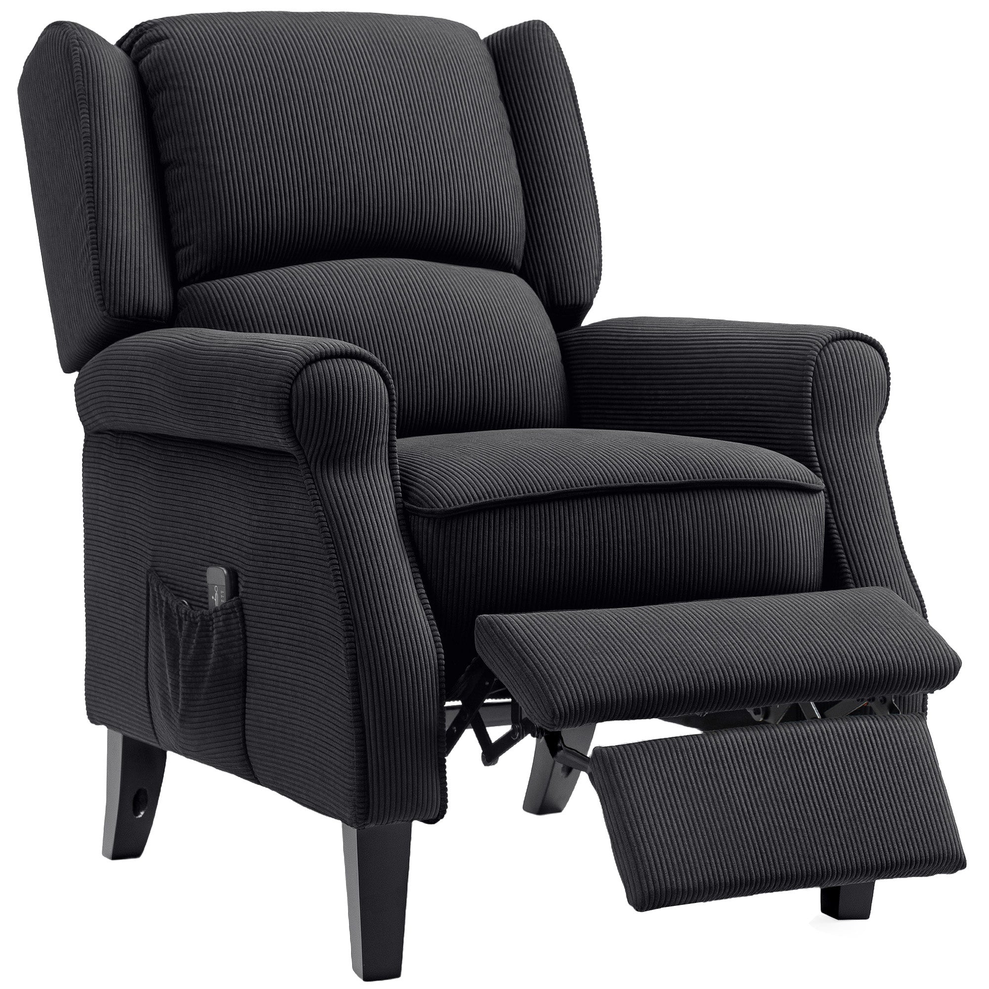 HOMCOM Massage Recliner Chair for Living Room, Push Back Recliner Sofa, Wingback Reclining Chair with Extendable Footrest, Remote Control, Side Pockets, Black