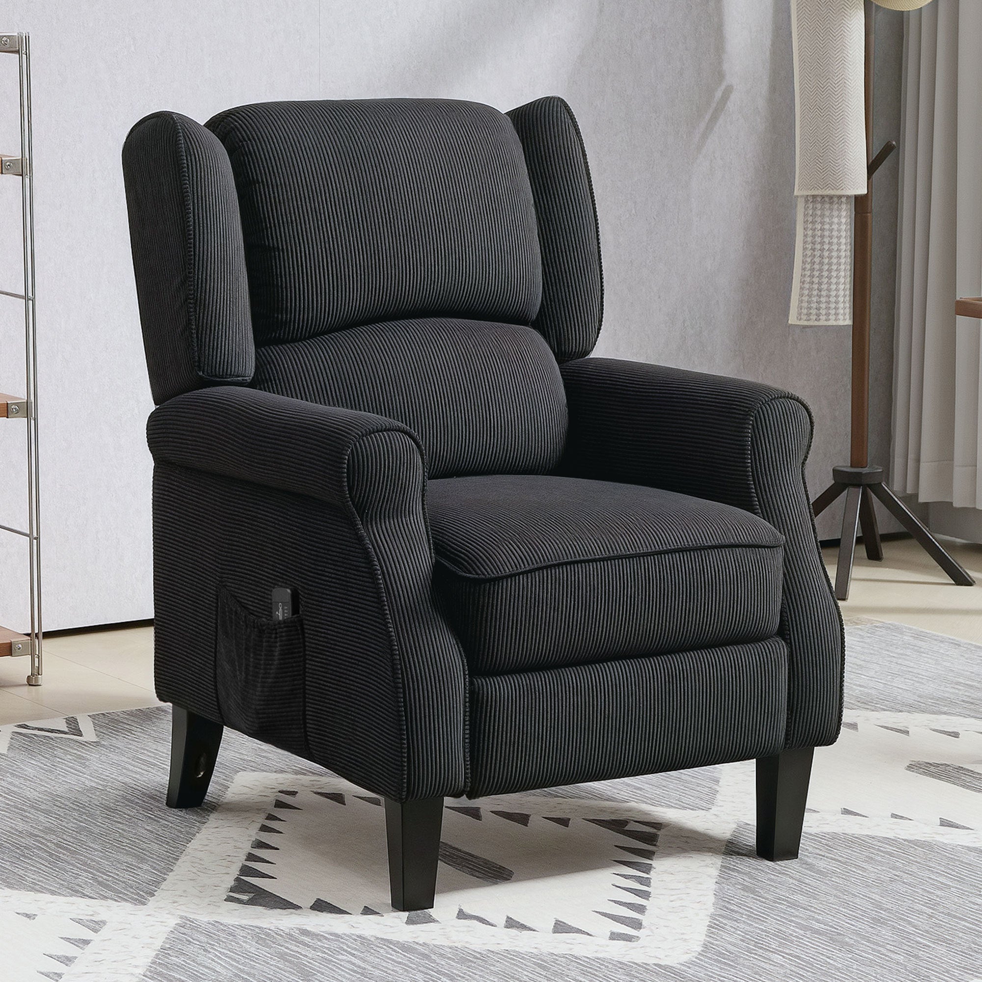 HOMCOM Massage Recliner Chair for Living Room, Push Back Recliner Sofa, Wingback Reclining Chair with Extendable Footrest, Remote Control, Side Pockets, Black
