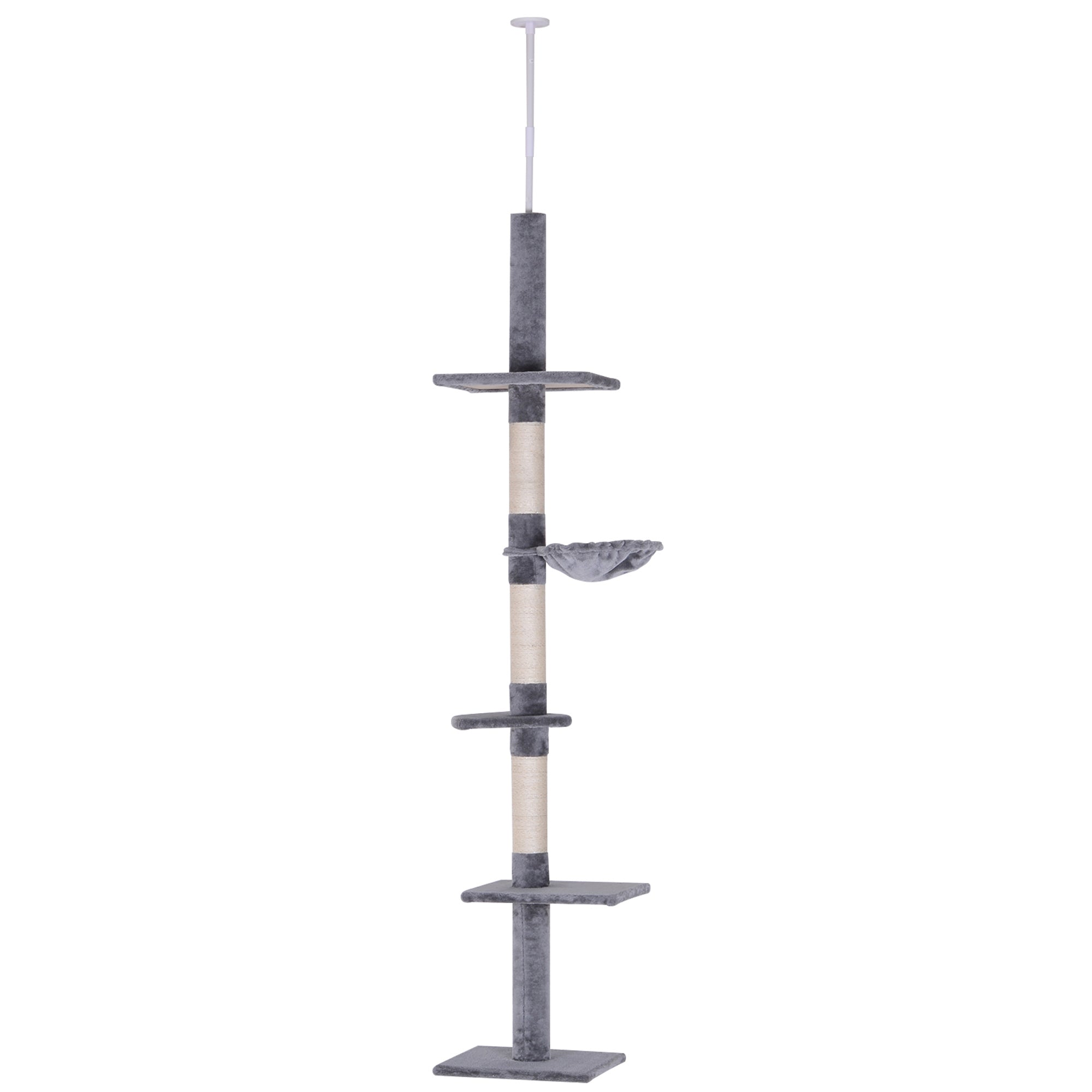 PawHut 8.5ft Cat Climbing Tree 5-Tier Kitty Activity Center Floor-to-Ceiling Cat Climber Toy with Scratching Post Play Rest Post Pet Furniture Grey