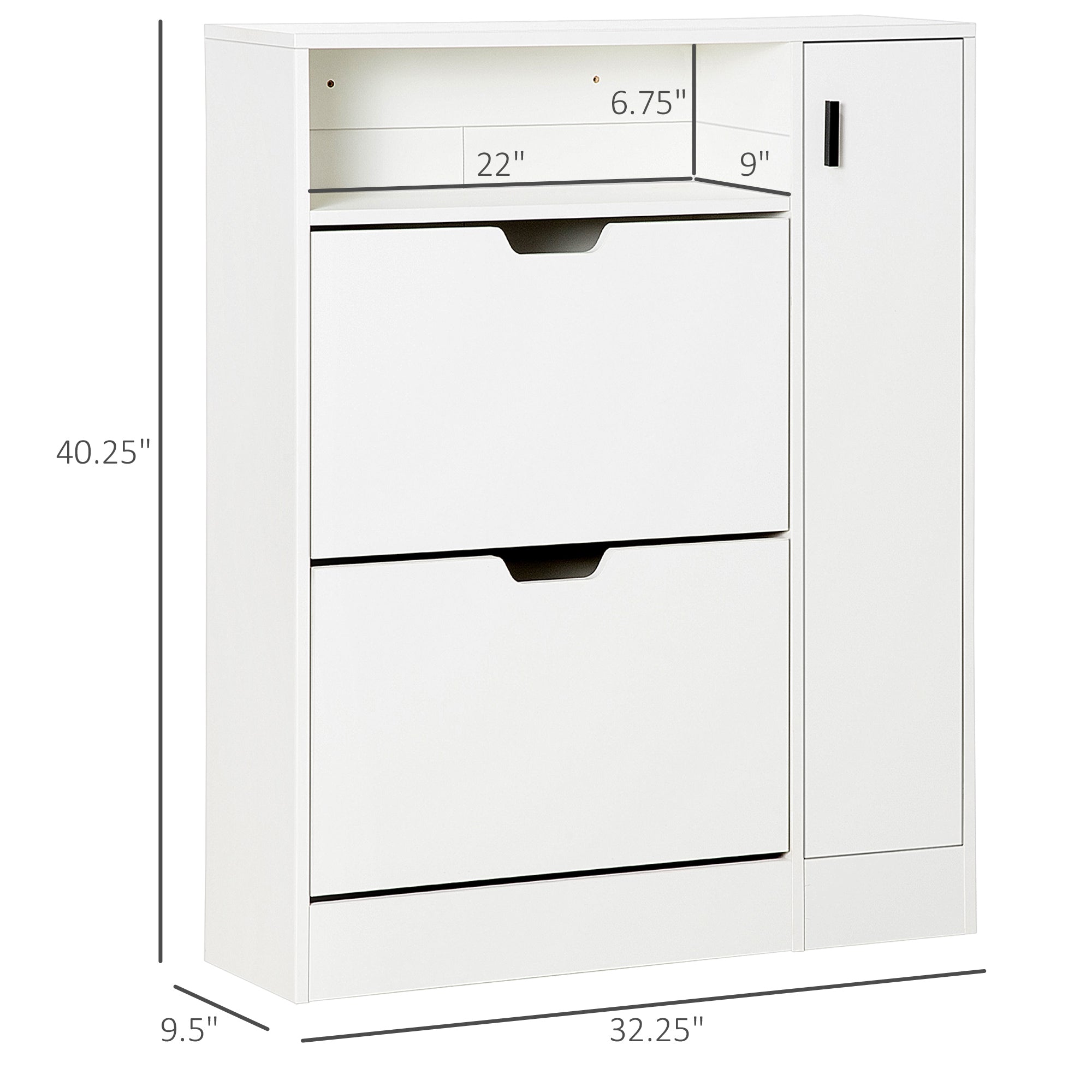 HOMCOM Modern Shoe Cabinet, 12 Pairs Shoe Storage Cabinet with 2 Flip Drawers, Open Shelf and Compartment for Umbrella, Hallway Entryway, White