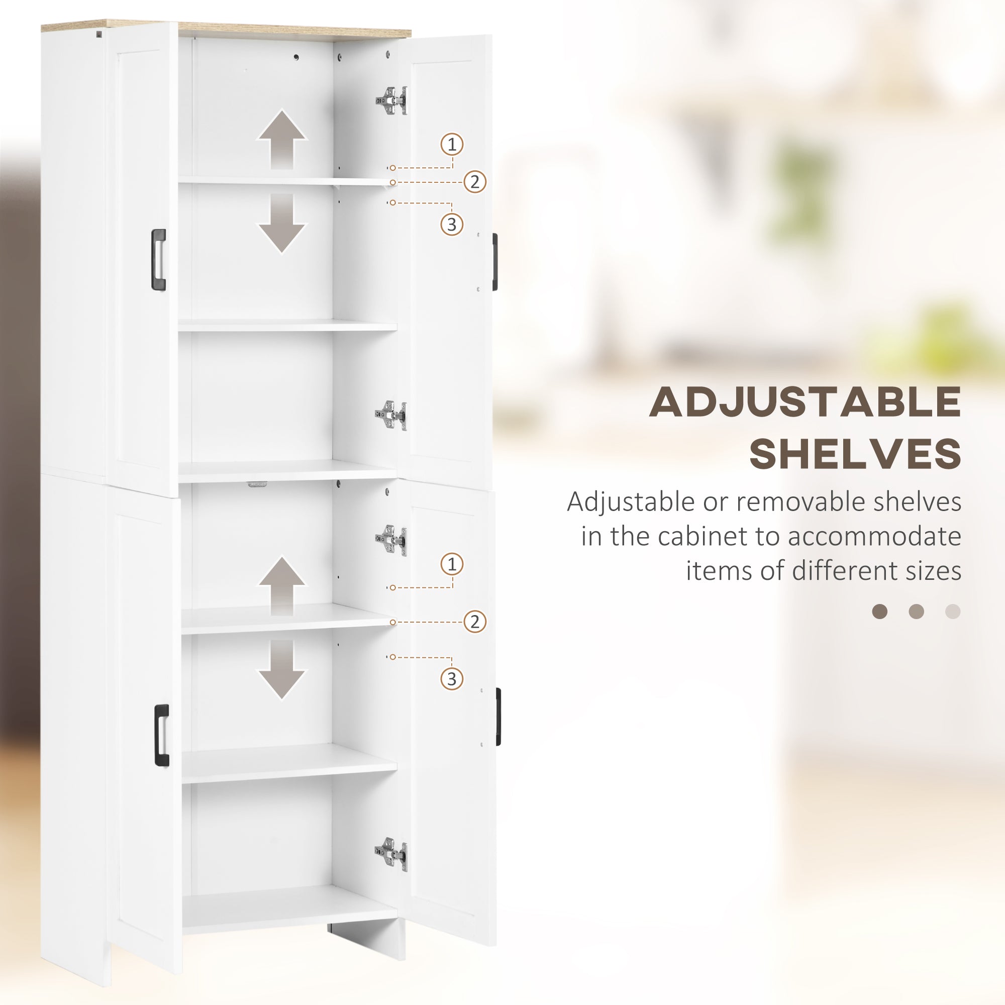 HOMCOM 67" Freestanding Kitchen Pantry, Modern Buffet Cabinet, Storage Cabinet with Adjustable Shelves, 4 Doors, White