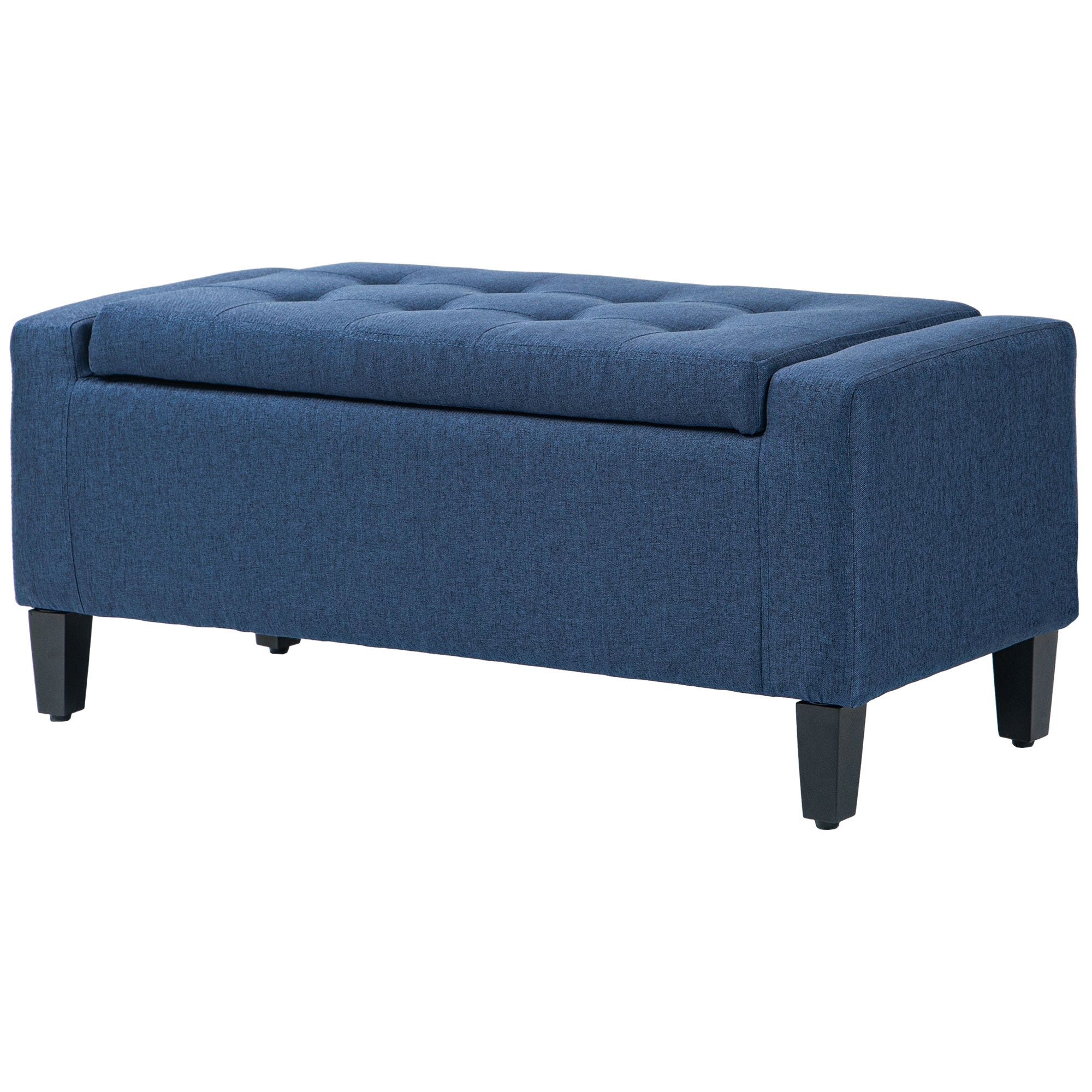 HOMCOM Storage Ottoman Bench Linen-Touch Fabric Tufted Chest Footstool with Flipping Top, Dark Blue