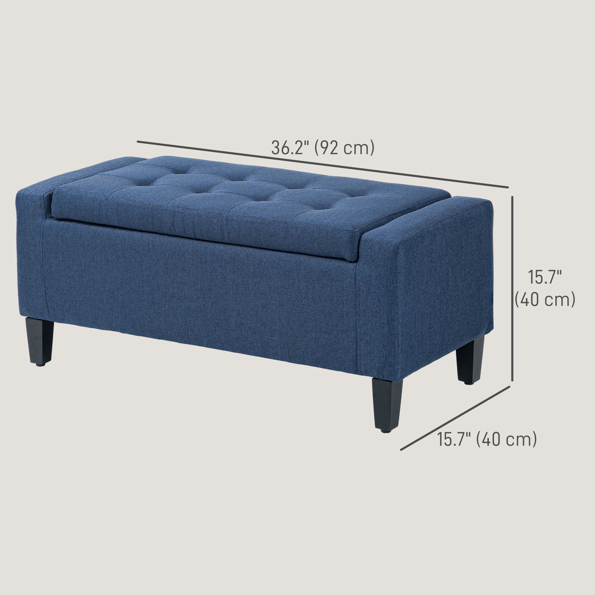 HOMCOM Storage Ottoman Bench Linen-Touch Fabric Tufted Chest Footstool with Flipping Top, Dark Blue